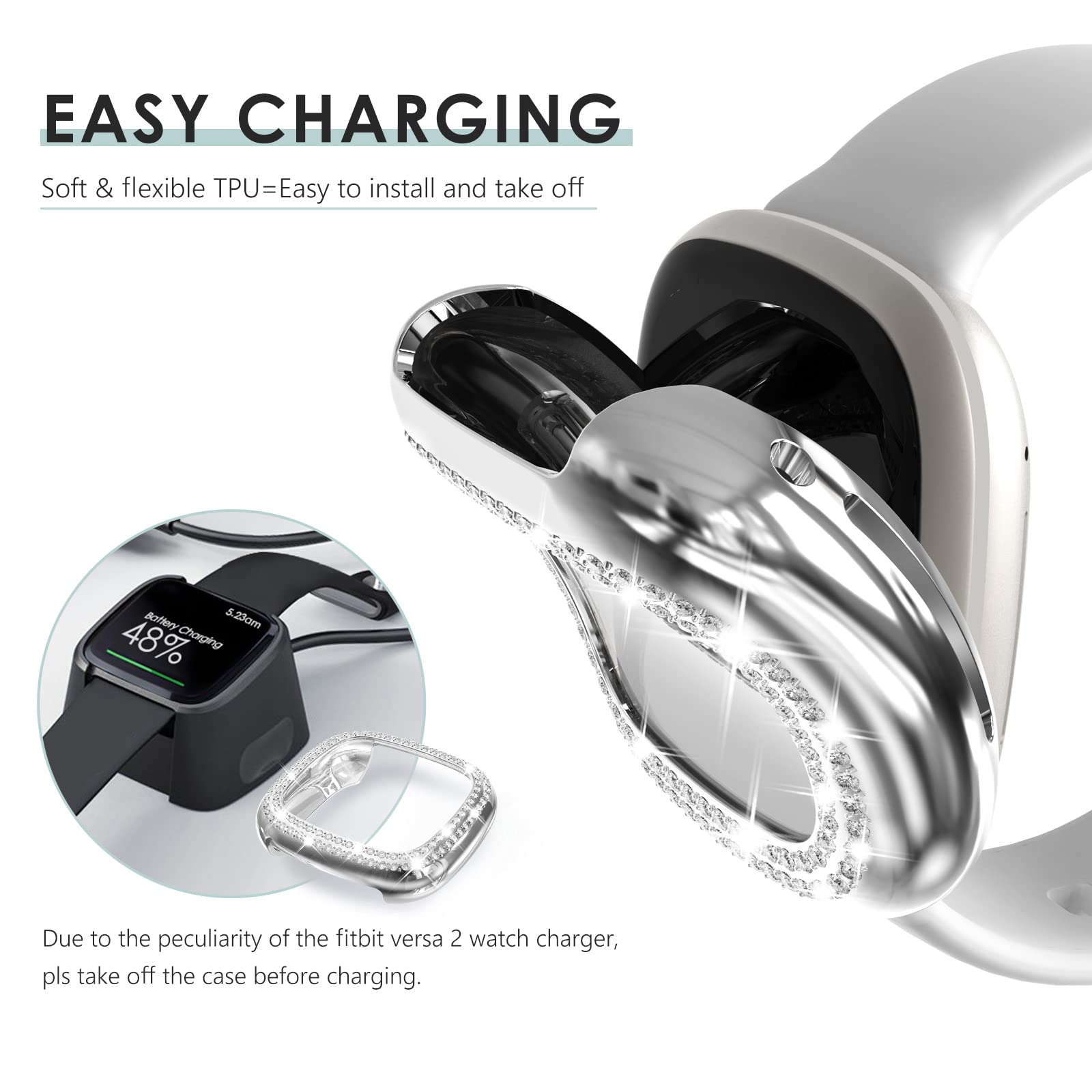 Chanchy 10 Pack Compatible With Fitbit Versa 3 Screen Protector Case, Soft Tpu Full Protective Case Cover Bumper Bling Crystal D