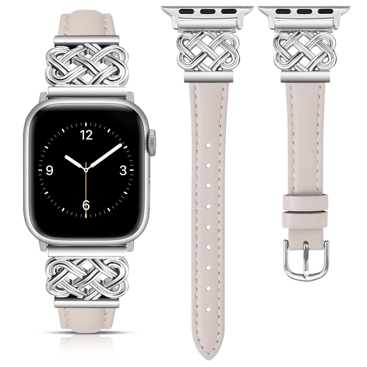 Toyouths Leather Band Compatible With Apple Watch Bands Women 38/40/41/42Mm Dressy Slim Thin Leather Strap With Designer Interlo