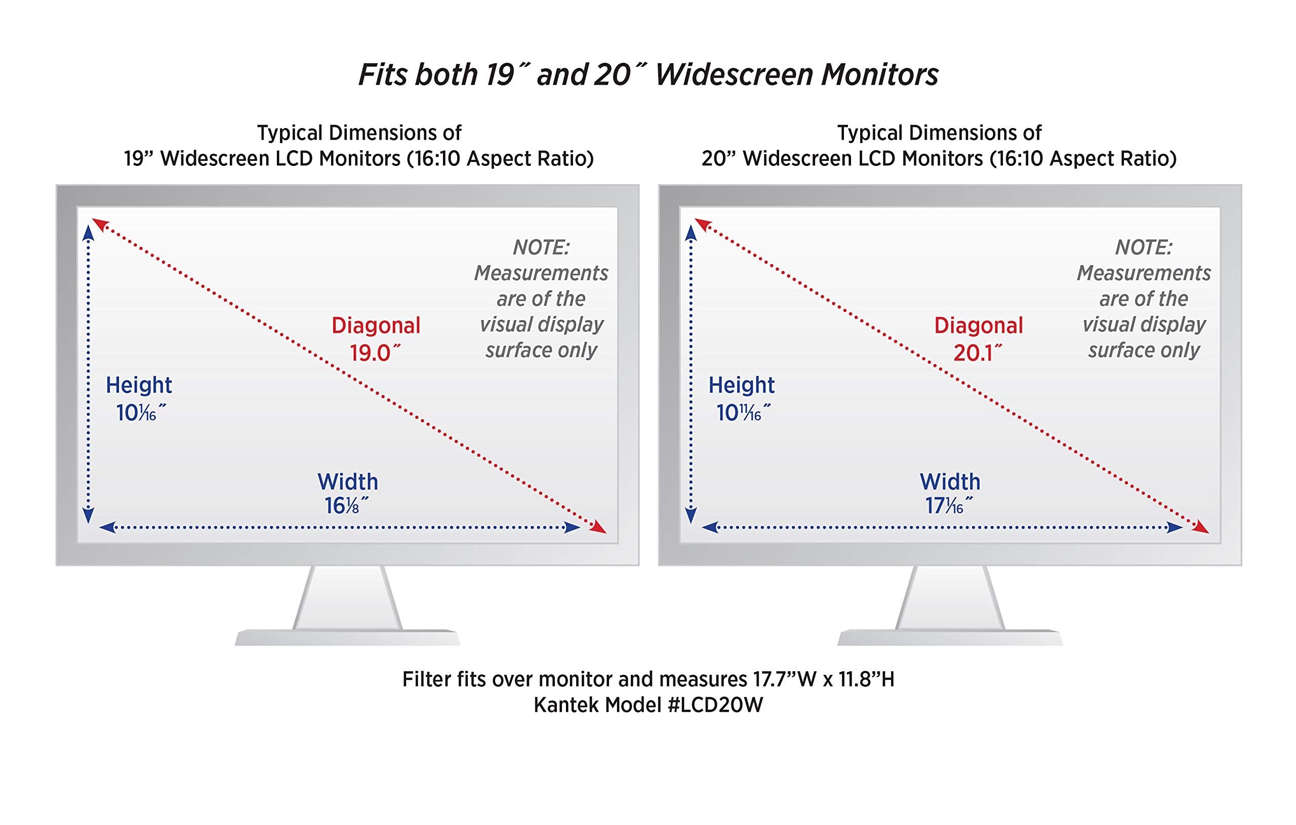 Kantek LCD Protect Anti Glare Computer Screen Cover, Fits 19' & 20' Widescreen Monitors, Frameless, Enhances Contrast and Color
