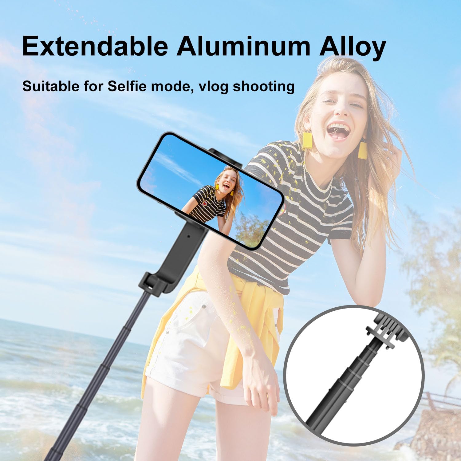 Selfie Stick Gimbal Stabilizer, Gimbled Phone Holder With Wireless Remote Tripod 1-Axis Handheld Smartphone Portable Gimbal For