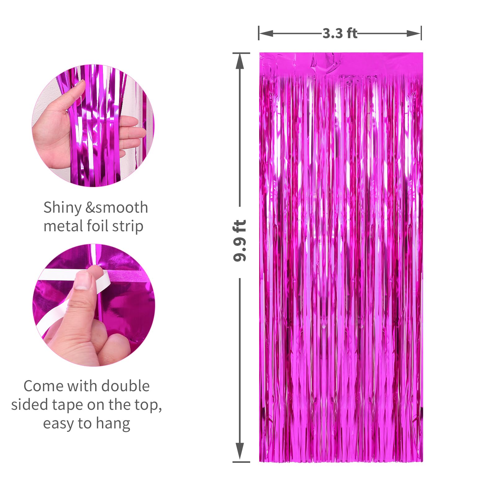Crosize 2 Pack 3.3 X 9.9 Ft Hot Pink Foil Fringe Backdrop Curtain, Streamer Backdrop Curtains, Streamers Birthday Party Decorati