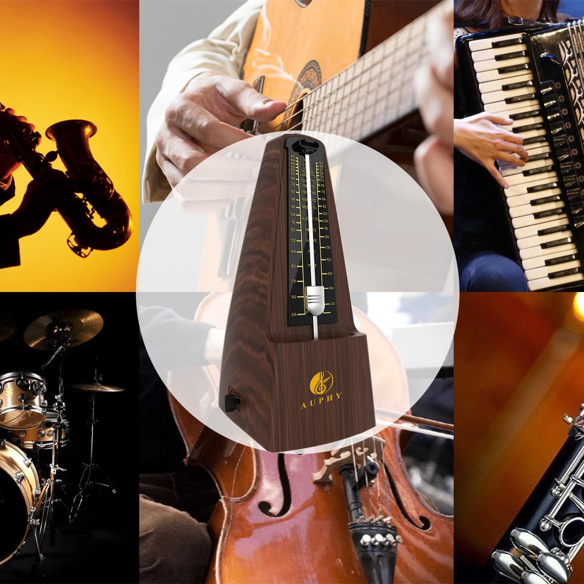 Auphy Mechanical Metronome With Accent Bell, Classic Shape, Accurate Beat, Multiple Beat Modes, Suitable For Piano Guitar Drums