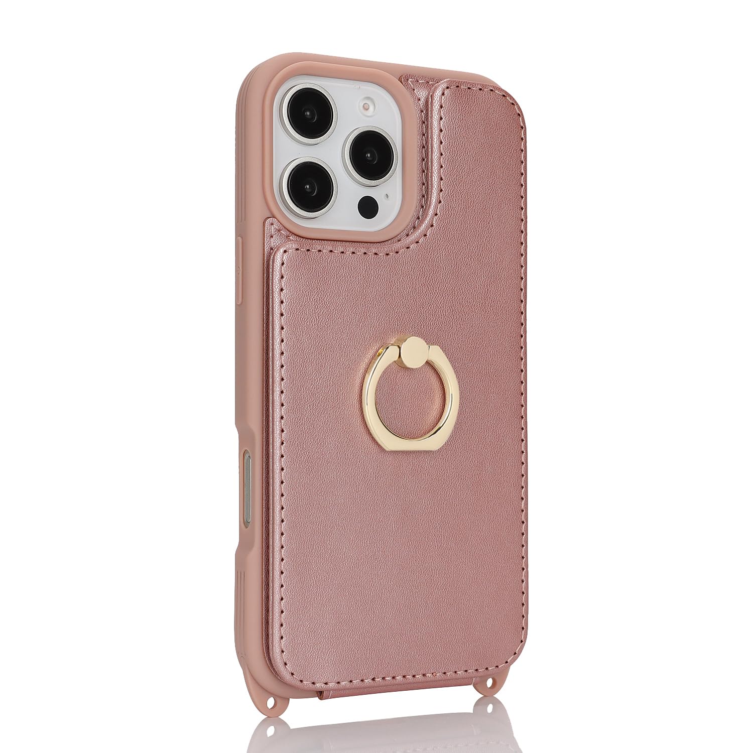 Lipvina For Iphone 16 Pro Case With Card Holder And Strap For Women,Crossbody Lanyard,Ring Stand,Snap Clasp,Cute Phone Wallet Ca