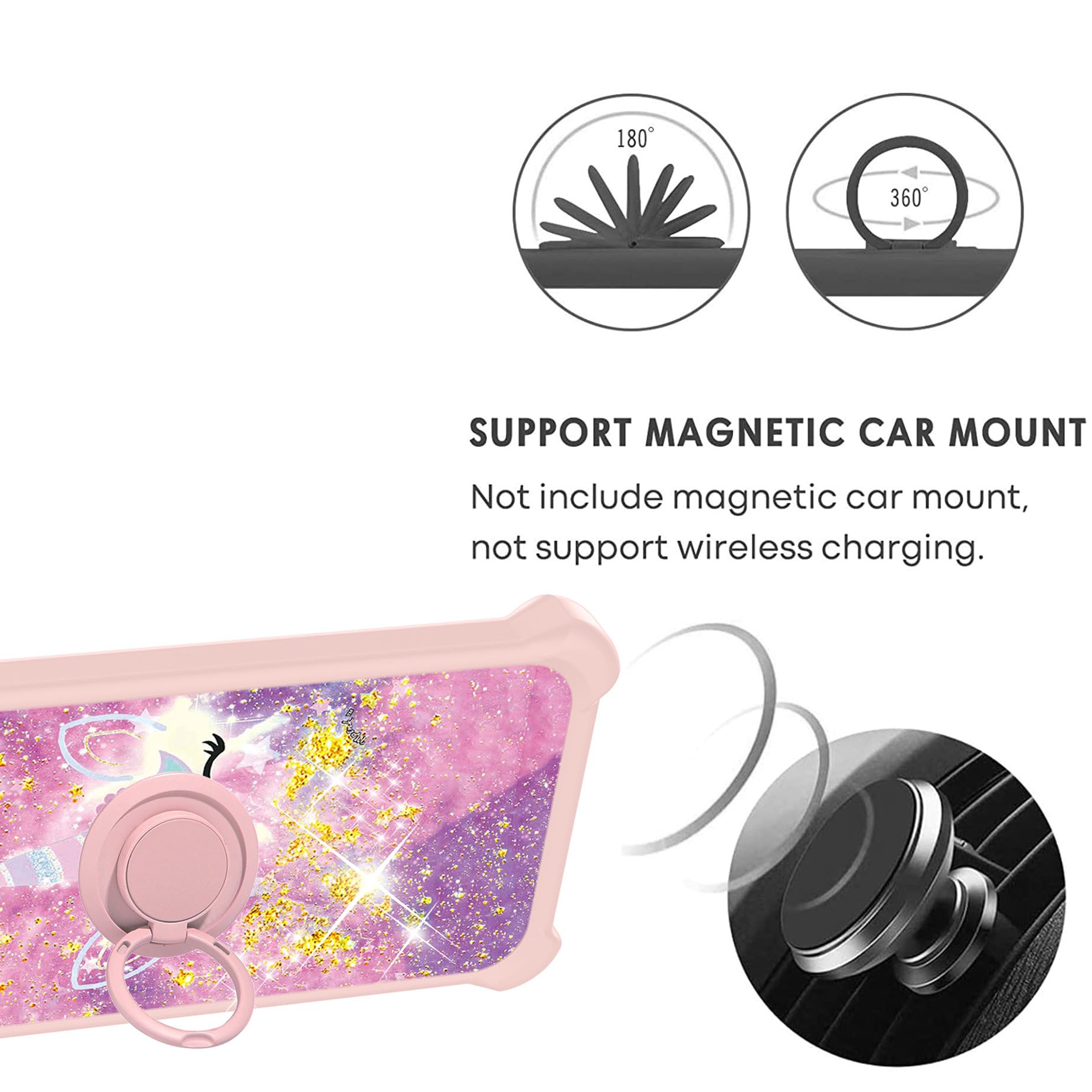 Jioeuinly Cellular Phone Case For Vortex Hd65 Plus, Jsf Djs, Gold Glitter+Luminous, With Tempered Glass Screen Protector, Ring S