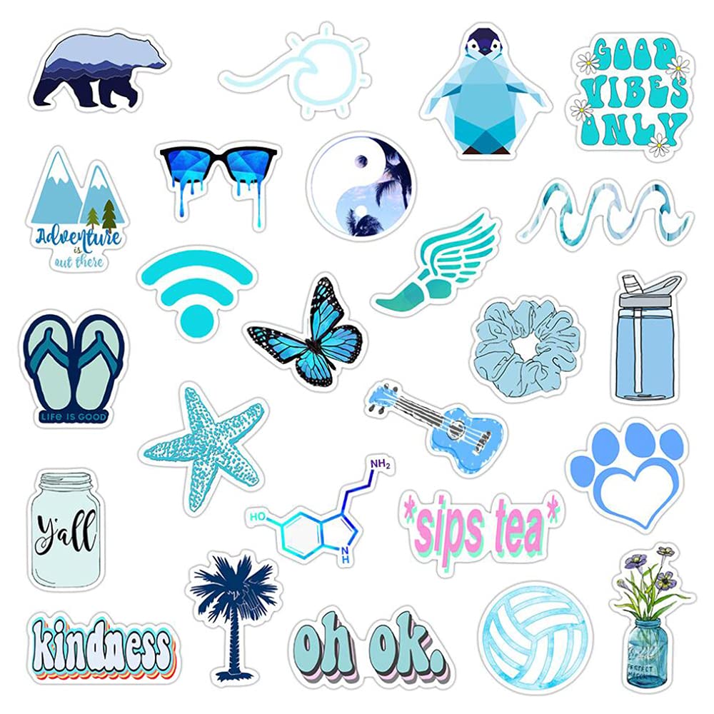 Girl'S Blue Aesthetic Stickers Waterproof Cute Stickers 50 Pcs Water Bottle Laptop Phone Stickers For Teens Kids