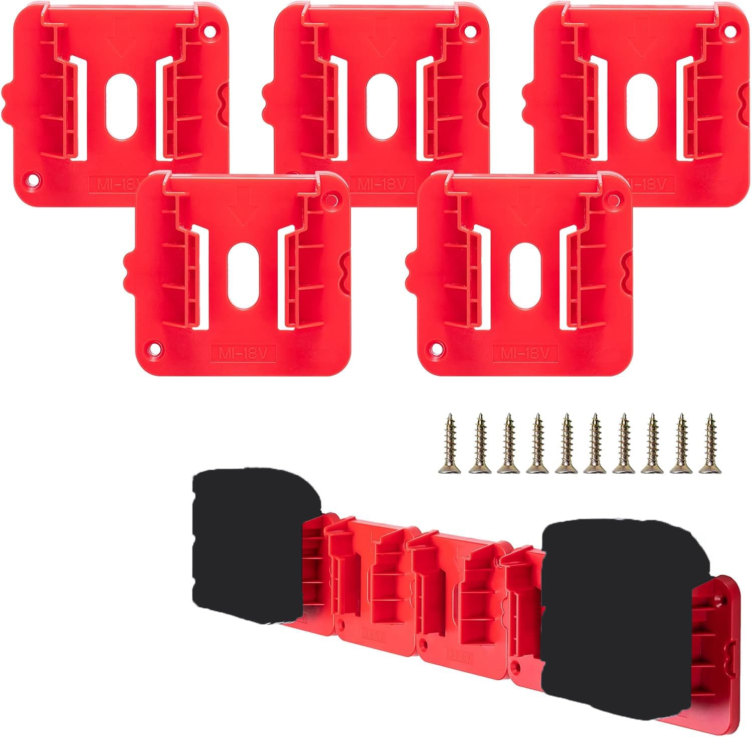 Crivnhar 5 Pack Battery Holder Compatible For Milwaukee 18V Battery Mounts Dock Holder Work For M18 48 11 1815 48 11 1828 48 11 