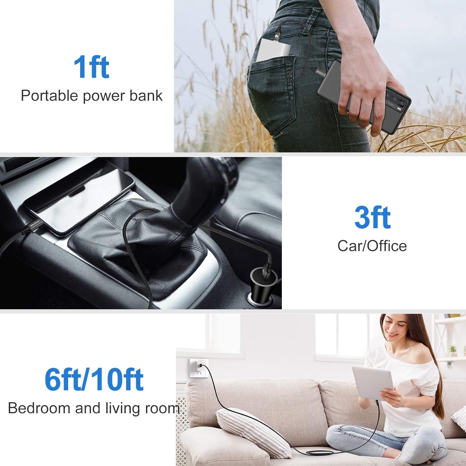 Smallelectric Usb Type C Cable 5 Pack 3Ft, Usb Type A To C Fast Charger Cords For Galaxy S20 S10 S9 S8 Plus, Braided Fast Chargi