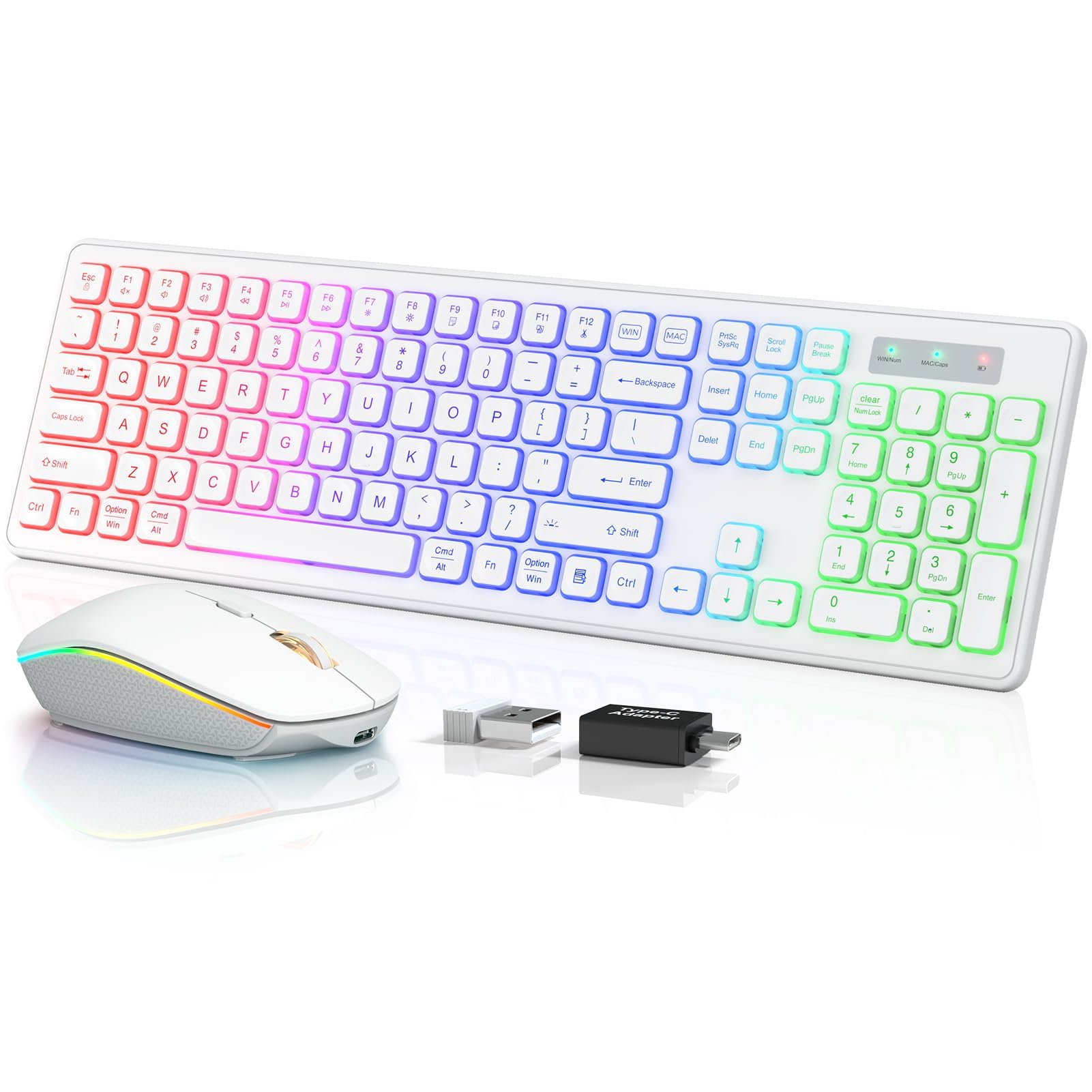 Wireless Keyboard And Mouse   Rgb Backlit, Rechargeable & Light Up Letters, Full Size, Ergonomic Tilt Angle, Sleep Mode, 2.4Ghz Quiet Keyboard Mouse For Mac, Windows, Laptop, Pc, Trueque(White)