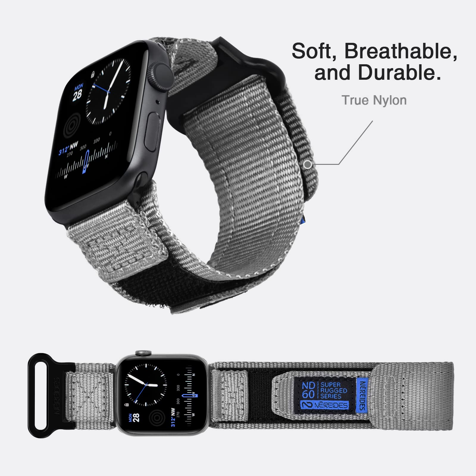 Nereides Compatible With Apple Watch Band Ultra 1/2, Nylon Sports Strap With Woven Design For 49Mm (Xl, Grey)