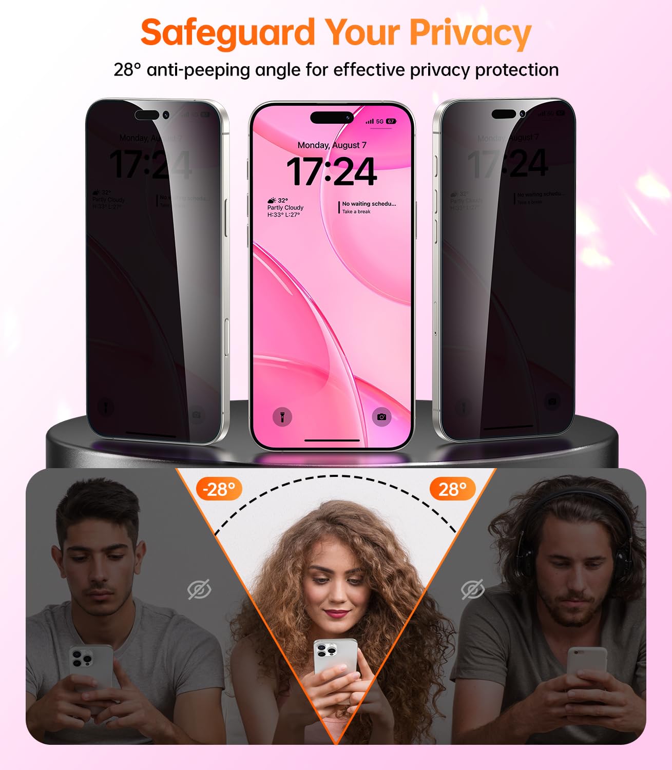 Meifigno For Iphone 16 Pro Max Case With 2X Privacy Screen Protectors, [Glitter Card & Wrist Strap][Compatible With Magsafe] Sur