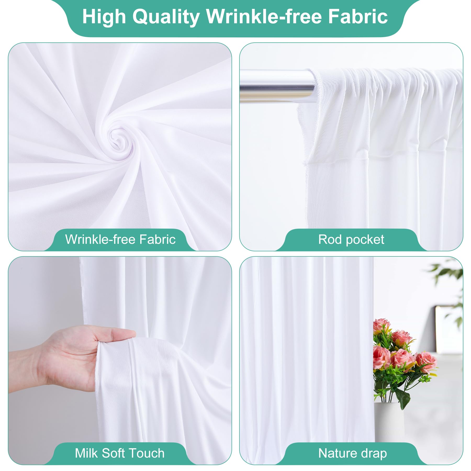 White Backdrop Curtains For Wedding Parties, Soft Fabric Drapes Wedding White Curtain Backdrop For Birthday Party Decorations Ba