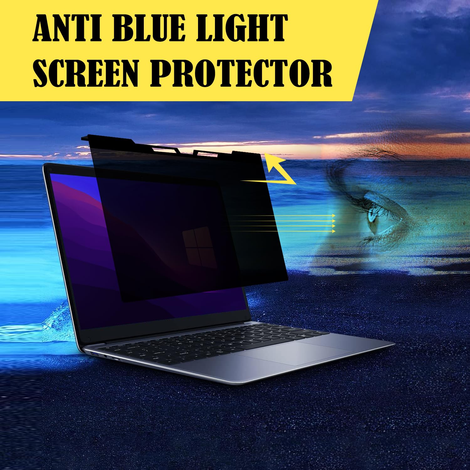 Ceydebne Hanging Laptop Privacy Screen 14 Inch For 16:9 Widescreen Laptop, Anti Blue Light Screen Protector   Anti Glare   Anti