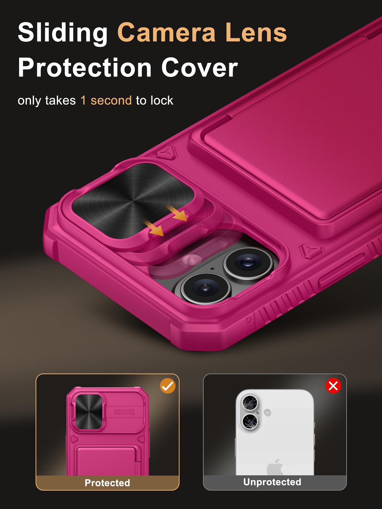 Vihibii For Iphone 16 Plus Case Wallet With Card Holder (4 Cards) [Rfid Blocking] & Slide Camera Cover & Raised Edges Protect Sc