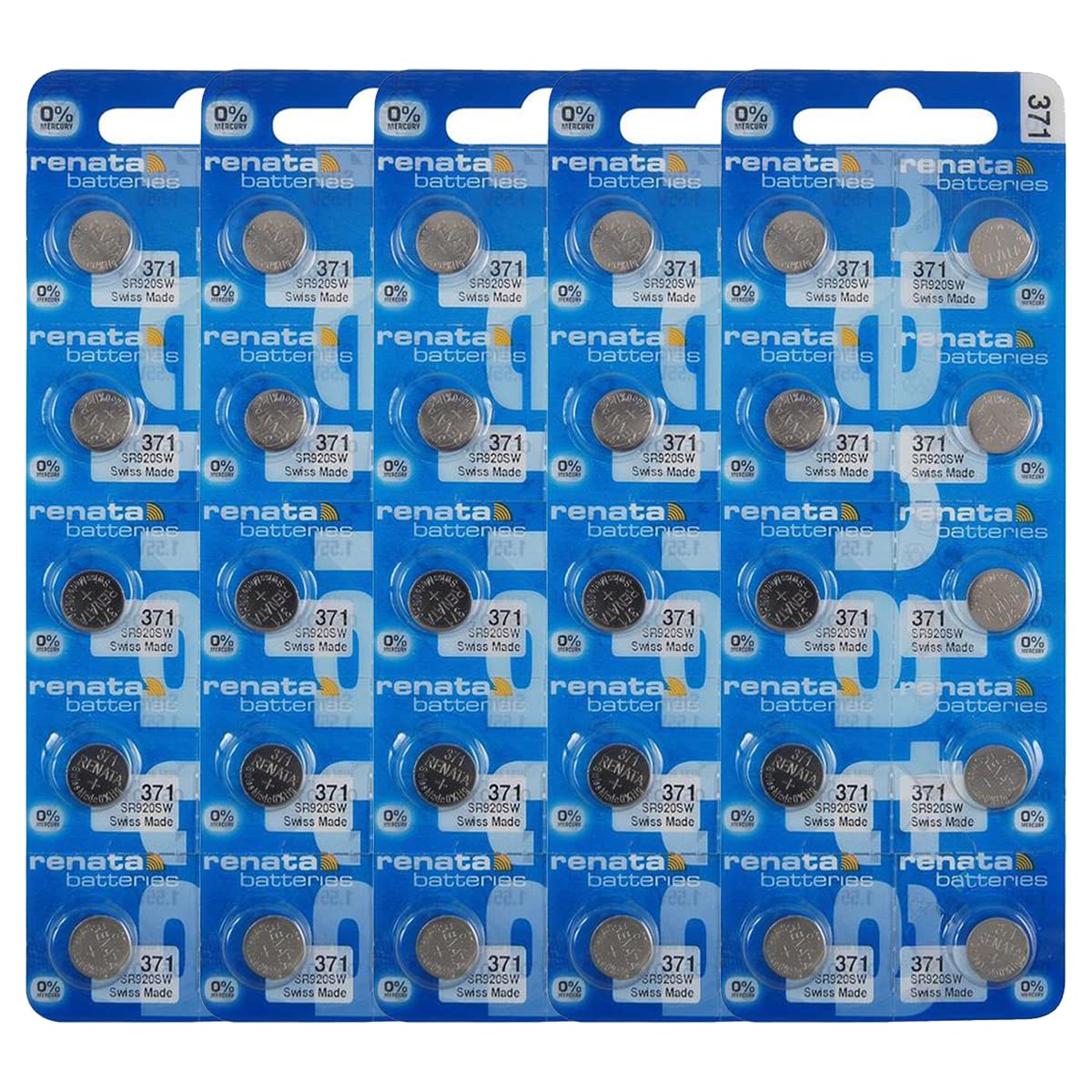 Renata 371 Sr920Sw Batteries   1.55V Silver Oxide 371 Watch Battery (50 Count)