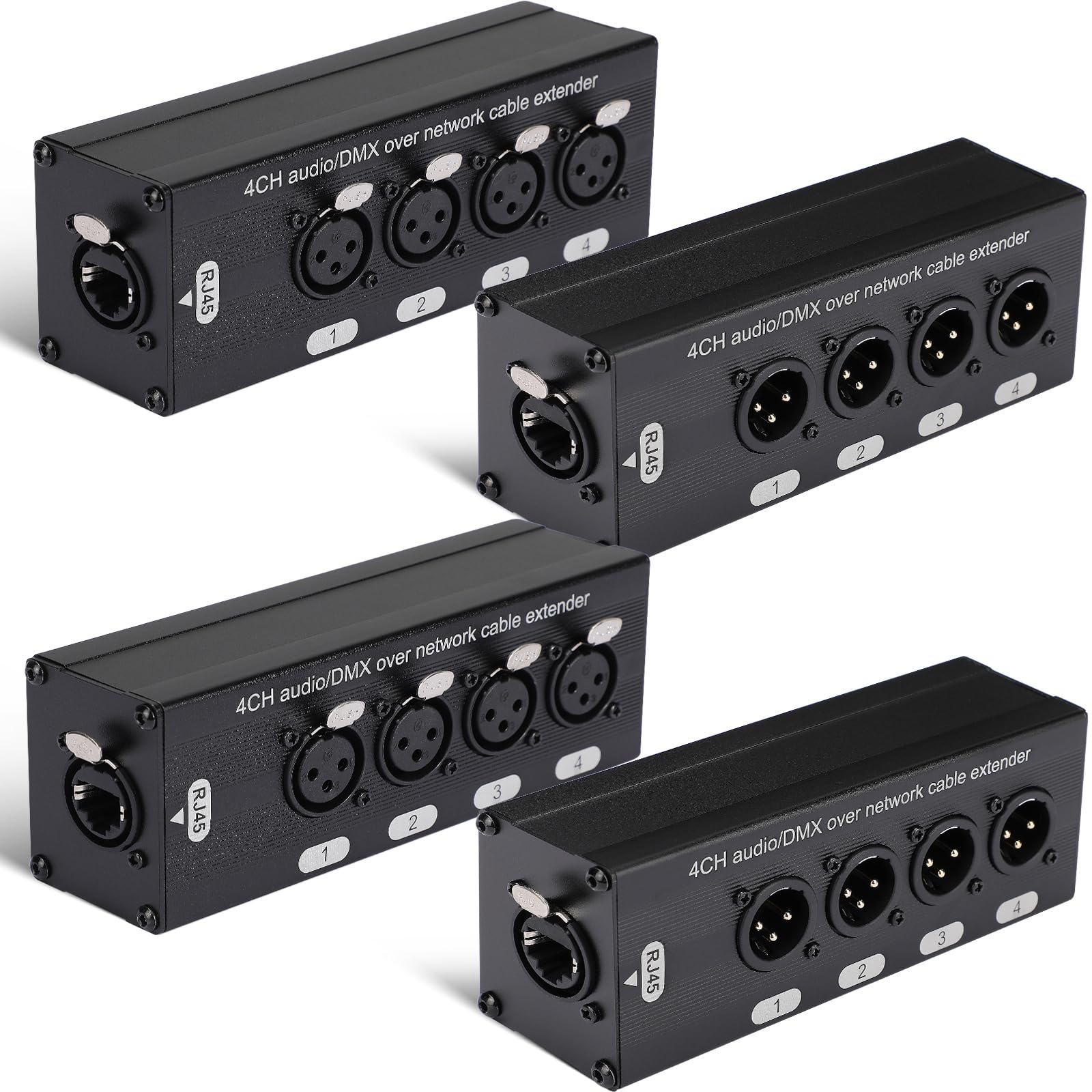 Copkim 4 Pack 4 Channel 3 Pin Multi Network XLR Cable Breakout 3 Pin XLR Male and Female Over RJ45 Ethercon Cable Multi Extender