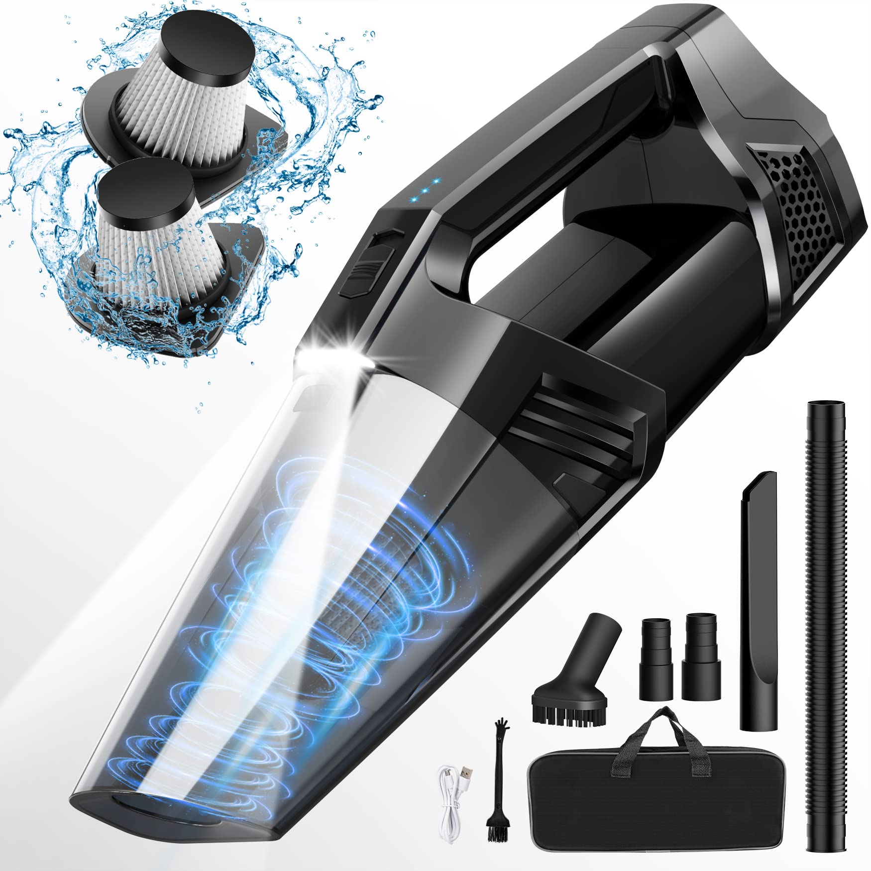 Handheld Vacuum Cordless Car Vacuum Portable With Led Light, High Power Suction, Lightweight Rechargeable Hand Vacuum, Hand Held