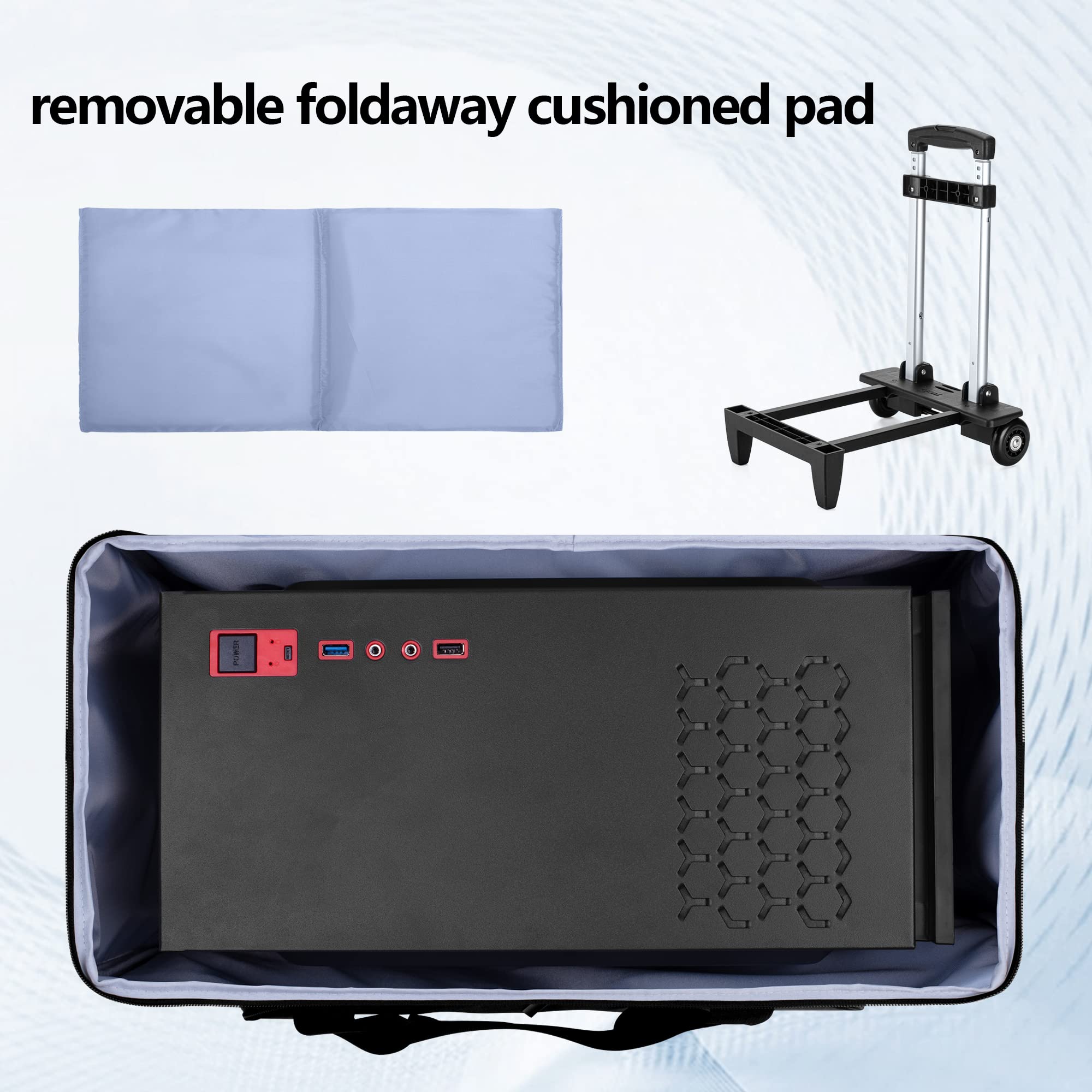 Curmio Pc Carrying Case On Wheels, Desktop Travel Bag With Detachable Trolley For Pc Tower, Keyboard And Mouse, Gray (Bag Only,