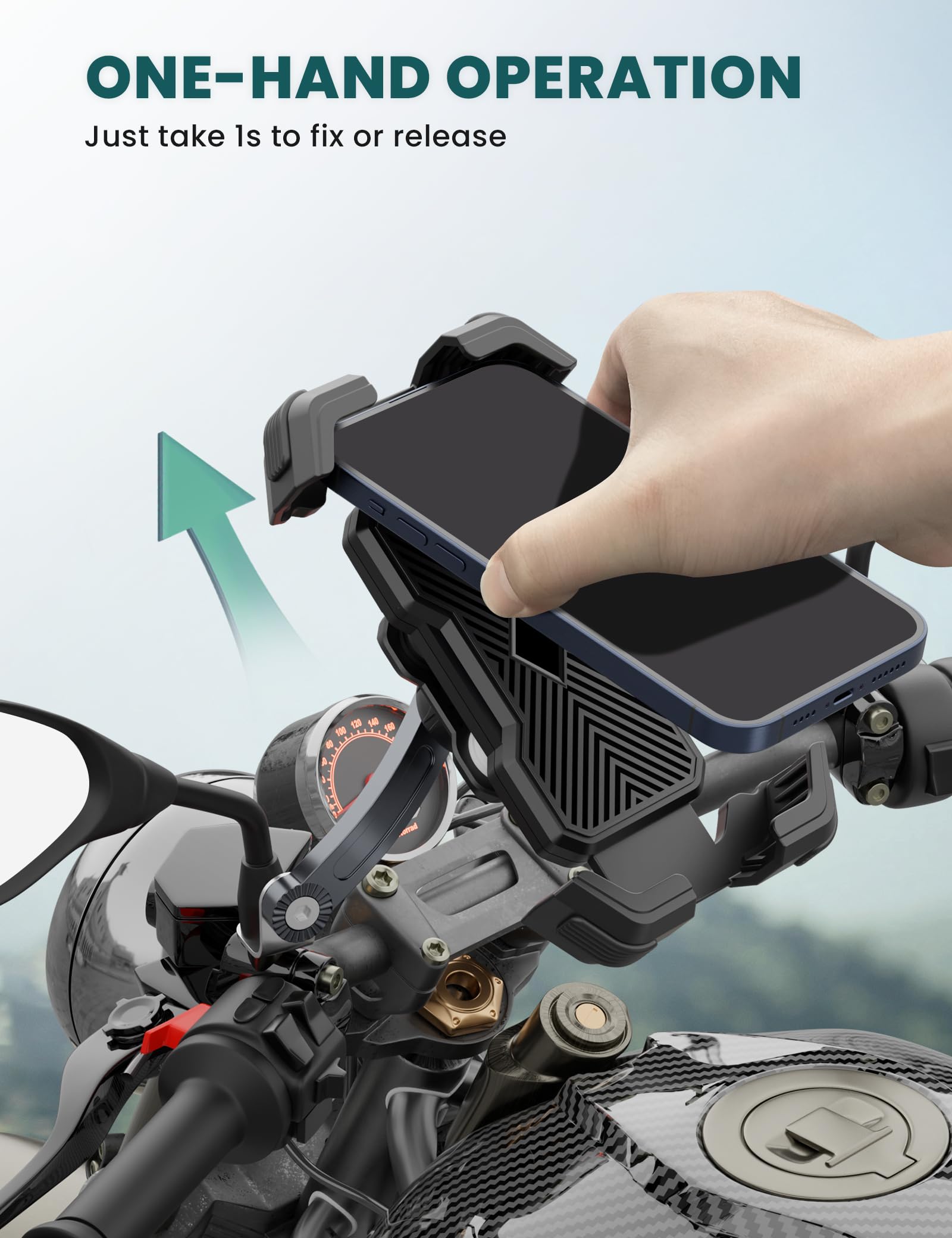 Grefay Motorcycle Phone Mount Holder 2025 [Dual Vibration Dampener] - Phone Holder For Motorcycle Rearview Mirror With 360 Rotat