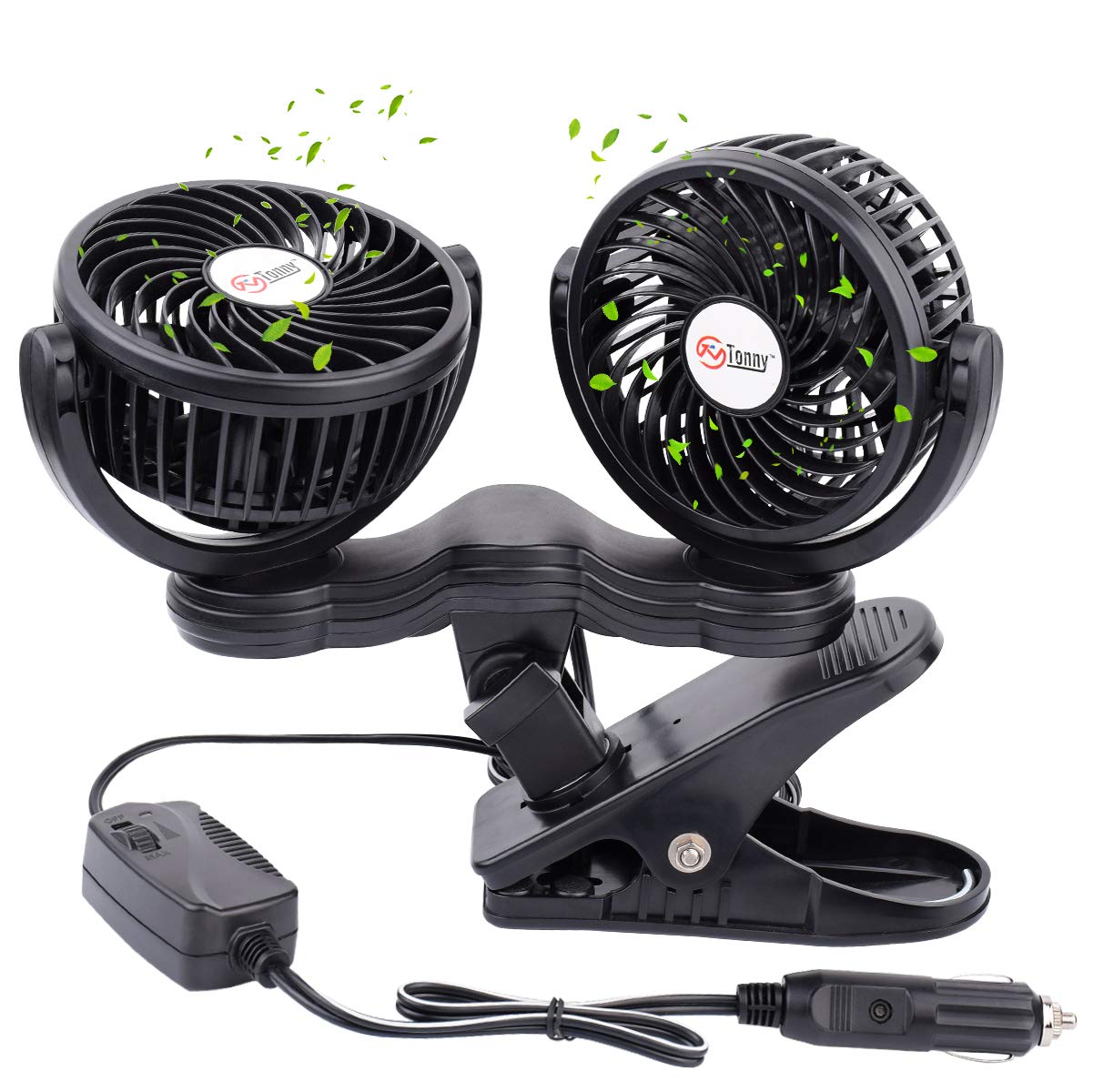 Tn Tonny Flexible Dual Head Car Fan, 4 Inches Electric Car Clip Cooling Fans 180 Rotatable, Car Back Seat 12V Air Cooling Fan Wi
