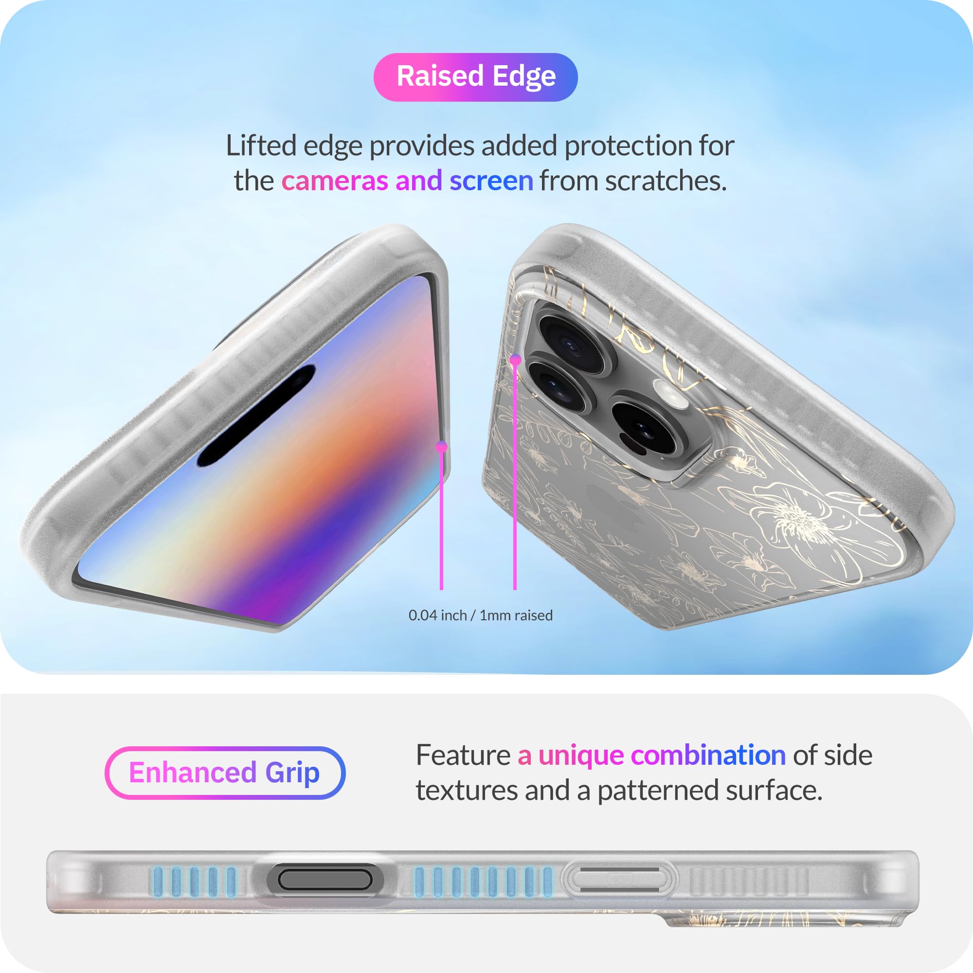 Lonli Hue   For Iphone 16 Pro Case   Gold Floral Phone Case   [360 Shock Absorbent Bumper]   Cute, Unique And Aesthetic Phone Co