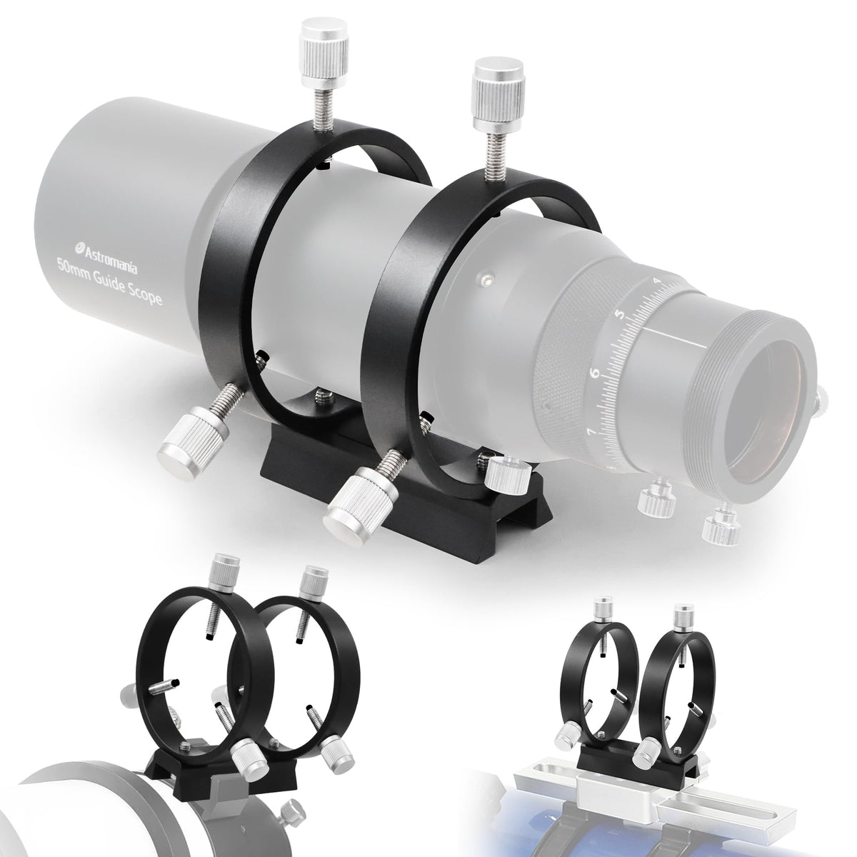 Astromania Adjustable Guiding Scope Ring Set With Plate - 69 Mm Inside Diameter (Pair) - For Telescope Tube Diameter Or Finders 