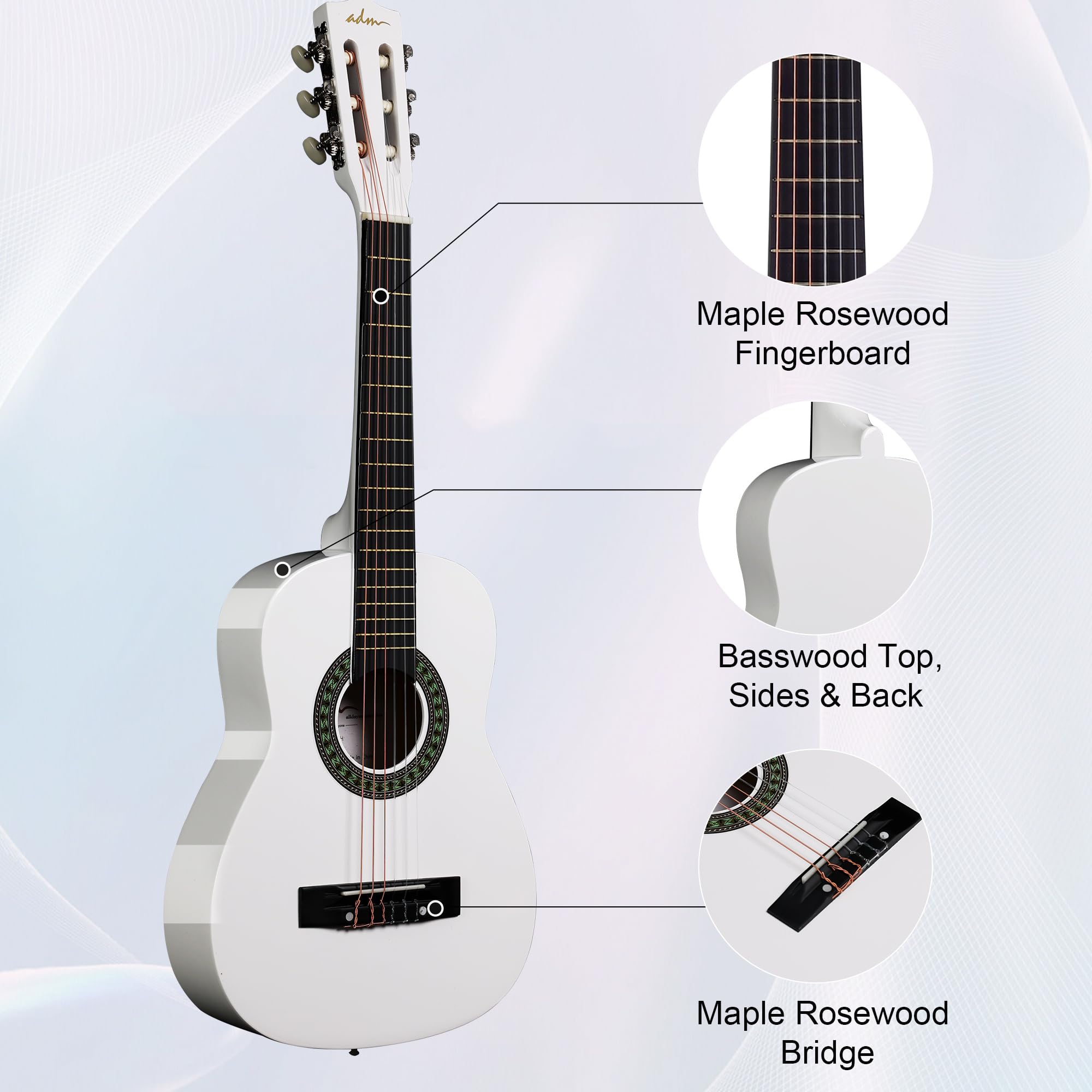 Adm Beginner Acoustic Classical Guitar Nylon Strings Wooden Guitar Bundle Kit For Kid Boy Girl Student Youth Guitarra Online Les