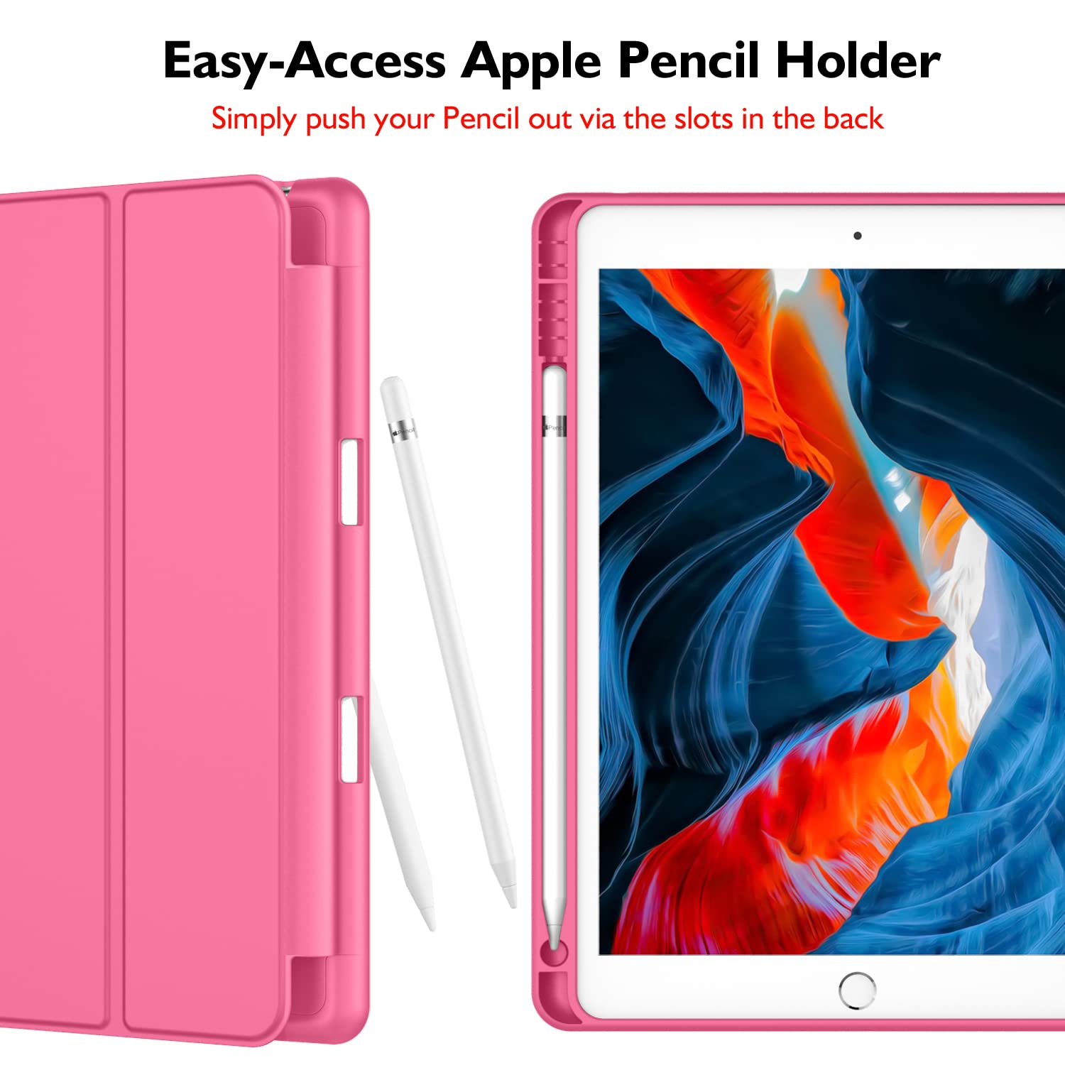 Imieet Ipad 9Th Generation Case 2021/Ipad 8Th Generation Case 2020 10.2 Inch With Pencil Holder, Ipad 7Th Gen 2019 Case With Soft Baby Skin Silicone Back, Auto Wake/Sleep Cover (Watermelon)