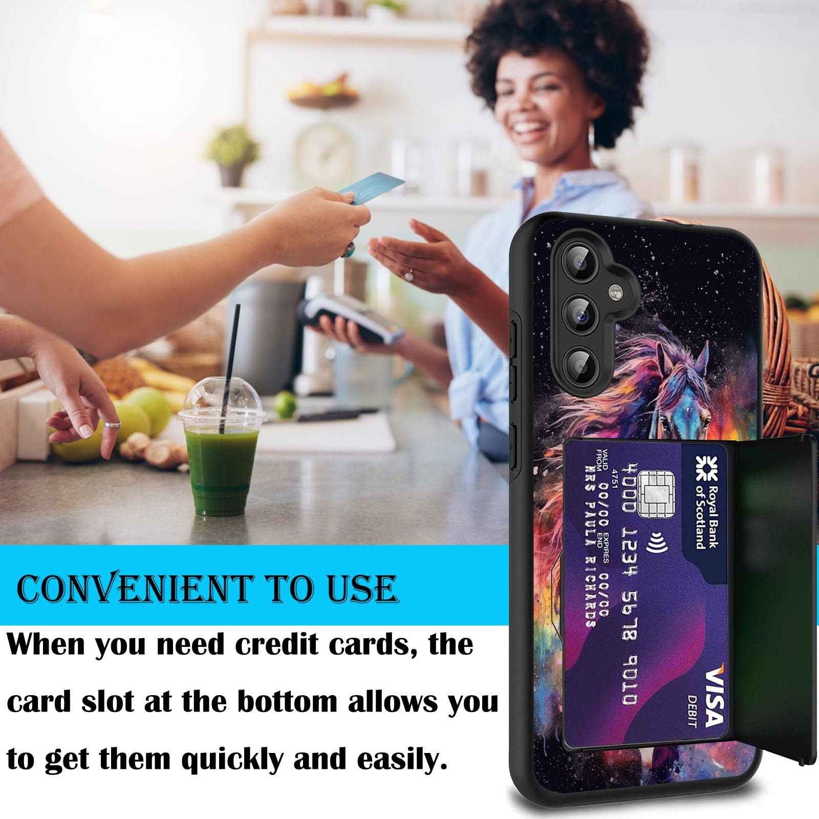 Fgdrfgrw Designed For Galaxy S24 Fe Card Holder Credit Card Wallets Case,Dual Layer Hybrid Shockproof Drop Protection With Kicks