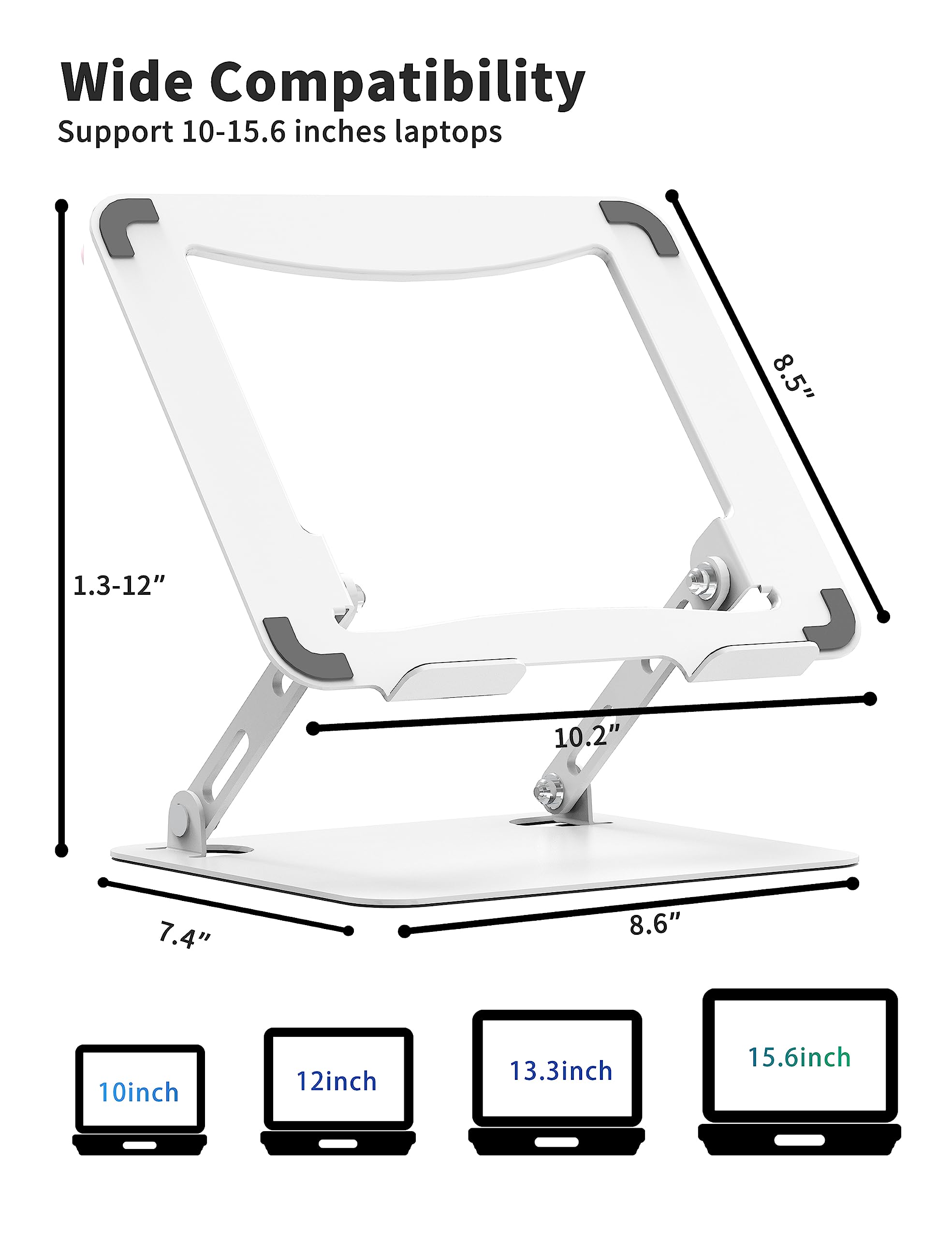 Soundance Laptop Stand For Desk, Portable Adjustable Laptop Riser, Ergonomic Design Computer Holder, Metal Laptop Mount Elevator Compatible With 10 To 15.6 Inches Pc Computer, White