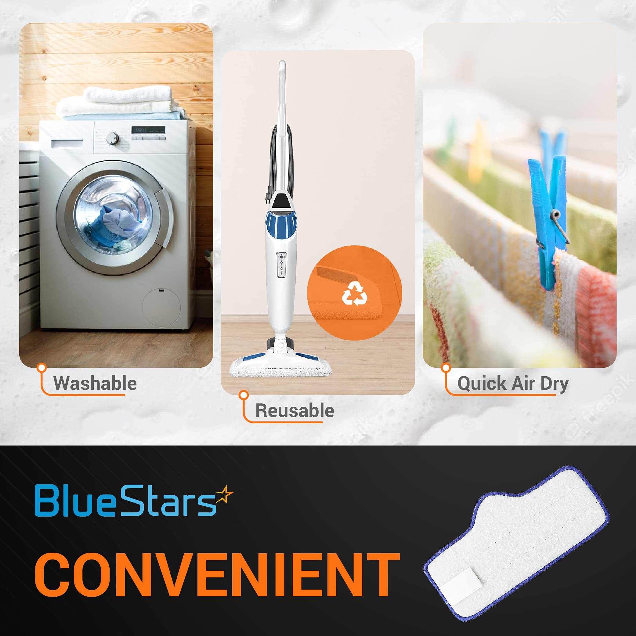 Bluestars (???????? ????????????) Microfiber Mop Pad For Dupray Neat Steam Cleaner Reusable & Washable   Designed For Multiple S