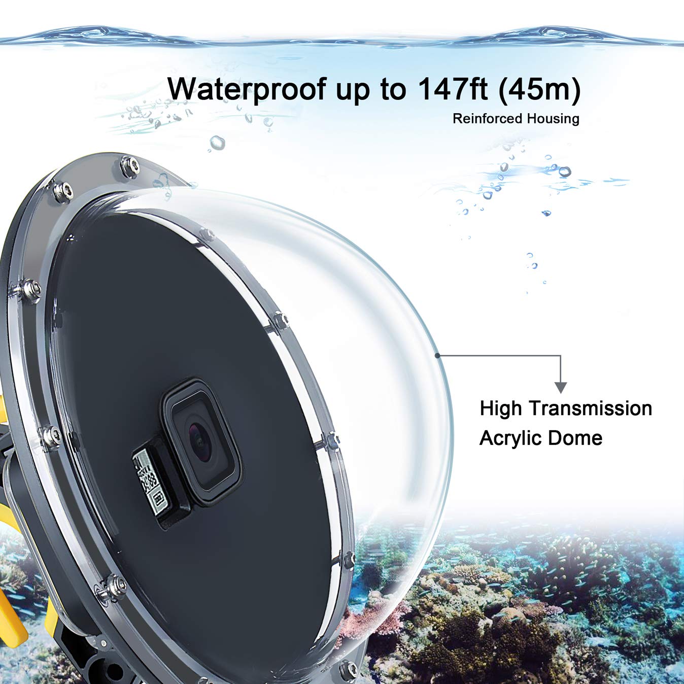 Soonsun Dome Port For Gopro Hero 8 Black Camera, 6 Inch Snorkeling Underwater Diving Dome Port Lens With Waterproof Housing Case