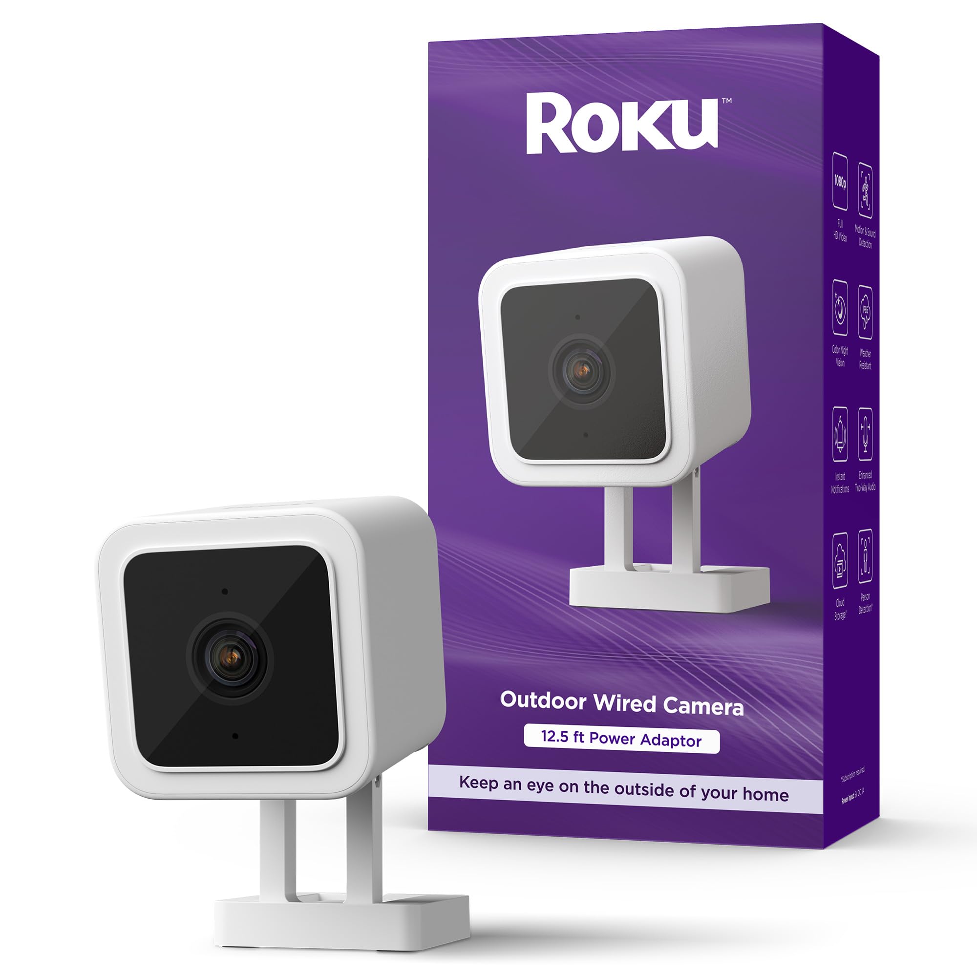 Roku Outdoor Camera For Home Security   Ip65 Weather Resistant Wired Security Camera With 1080P Hd Night Vision, Works With Alexa & Google, Motion & Sound Detection   90 Day Subscription Included