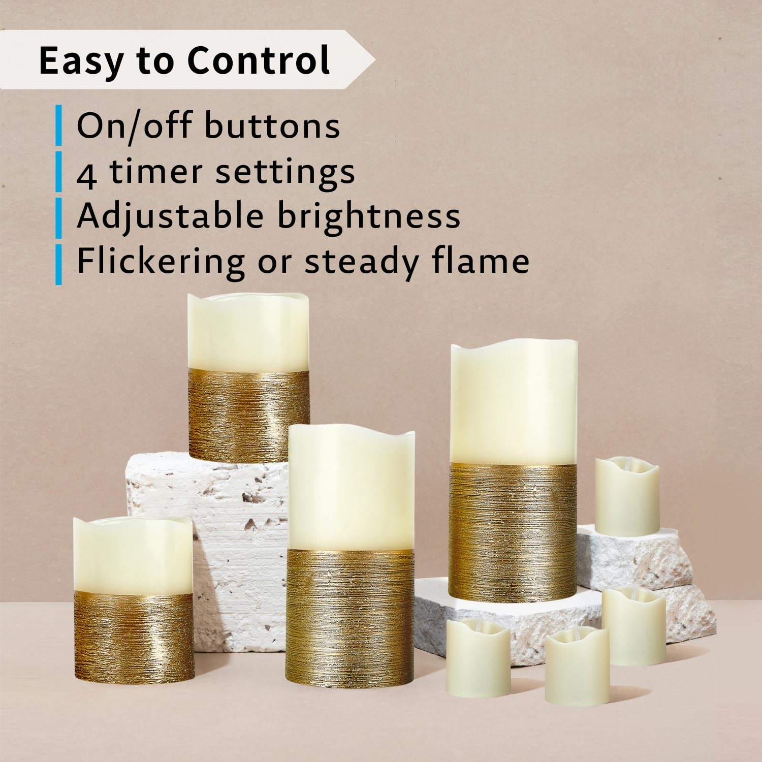 Furora Lighting Gold Real Wax Trim Candles With Remote And Timer, Pack Of 8 Pillar & Votive Candles, Led Flameless Flickering Ca