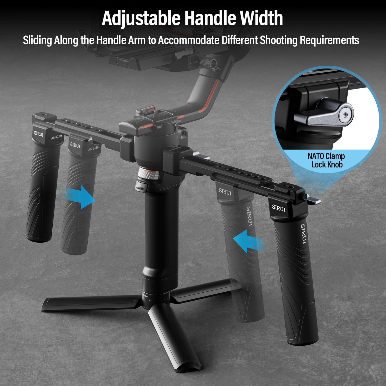 Sirui Dual Handgrip For Dji Rs 4/Rs 4Pro/Rs 3/Rs 3 Pro/Rs 2/Rsc 2/Ronin S/Ronin Sc, Gimbal Handle For Ronin Series With Nato Rails, Cold Shoe, 1/4' & 3/8' Threads, Am Dsh