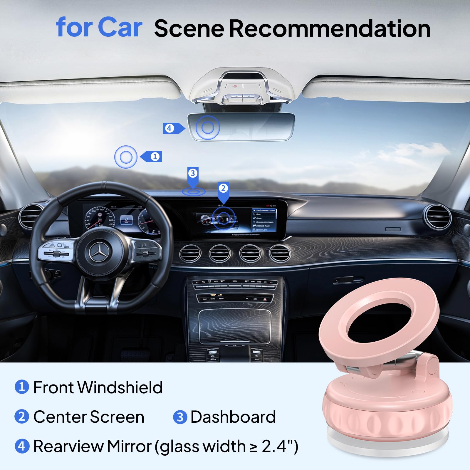 Vacuum Suction Magnetic Phone Holders For Your Car, 360 Adjustable Car Phone Holder, Suction Cup Car Phone Mount (Pink)