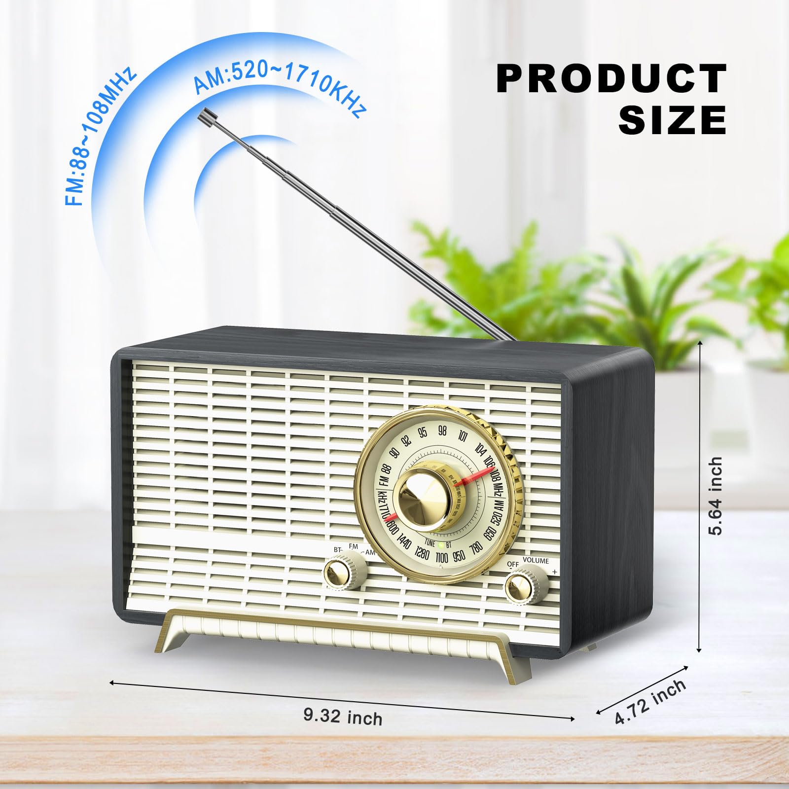 Yowguif Am Fm Radio Classic Retro Wood Table Radio Bluetooth Speakers Radios Plug In Wall With Rotary Knob Great For Home, Offic