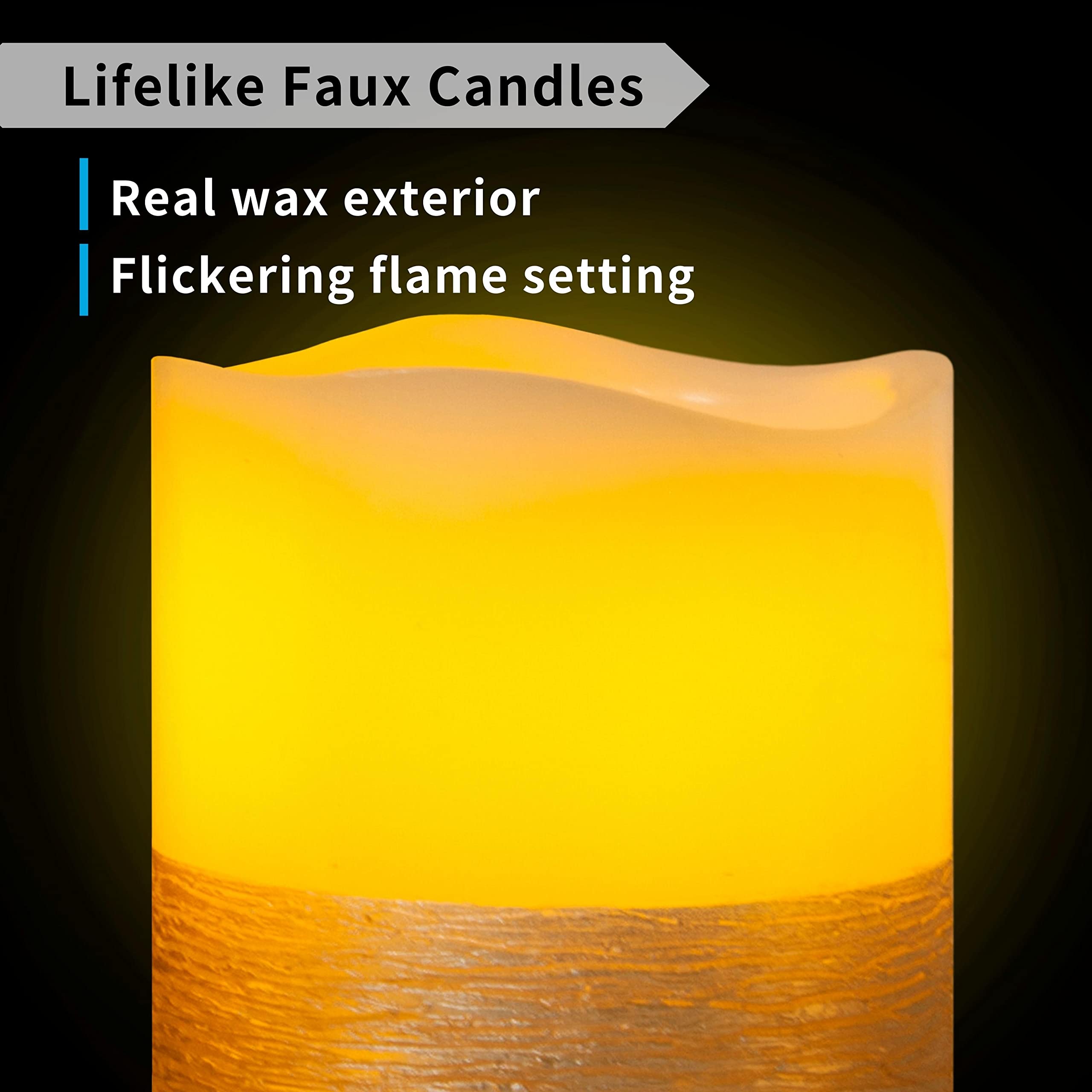 Furora Lighting Gold Real Wax Trim Candles With Remote And Timer, Pack Of 8 Pillar & Votive Candles, Led Flameless Flickering Ca