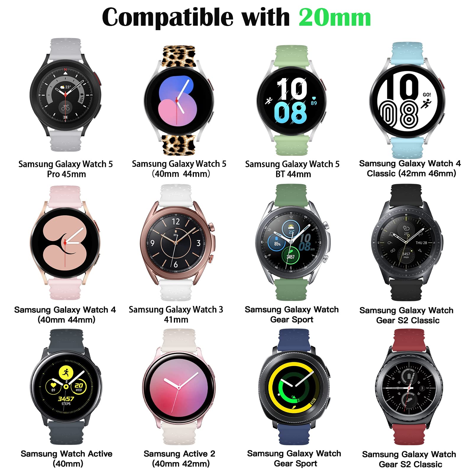 6 Pack Bands Compatible With Samsung Galaxy Watch 5 Band 40Mm 44Mm/5 Pro 45Mm, Galaxy Watch 4 Band 40Mm 44Mm/Watch 4 Classic/Gal