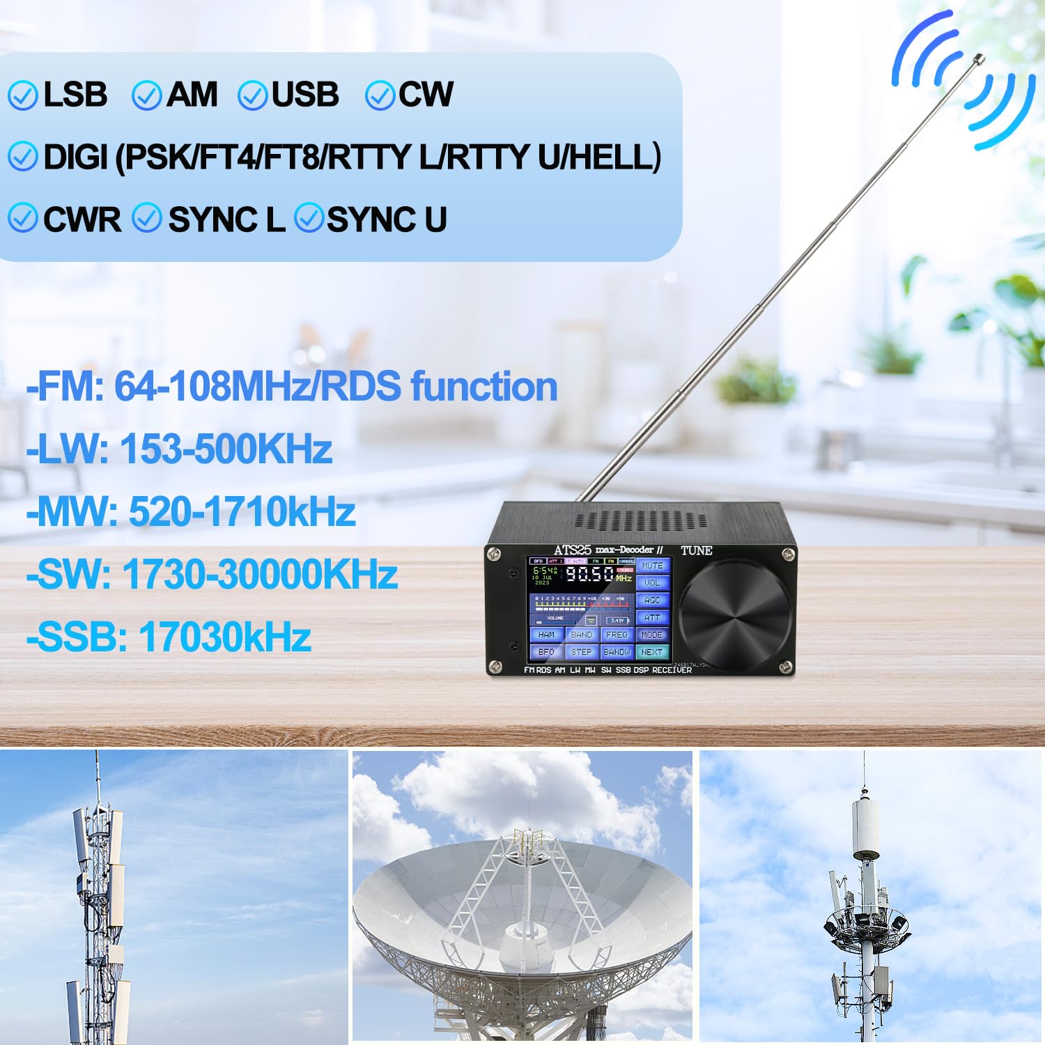 Ats25 Max-Decoder Ii Si4732 Radio Receiver With 4000Ma,V4.17 Upgraded Adds Hi-Z Antenna Input Impedance Lna Function 50Ohm Mode