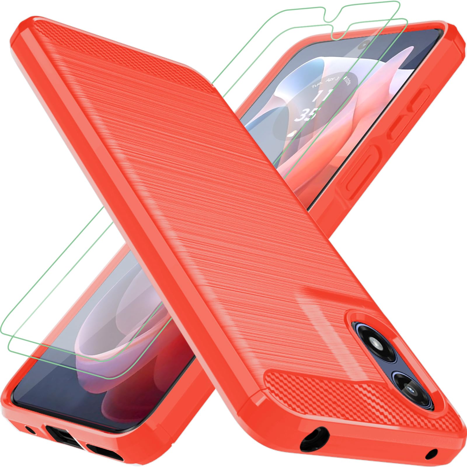 for Moto G Play 4G 2024 Case: with 2pcs Screen Protector Shock-Absorption Flexible TPU Rubber Protective Cover for Motorola Moto