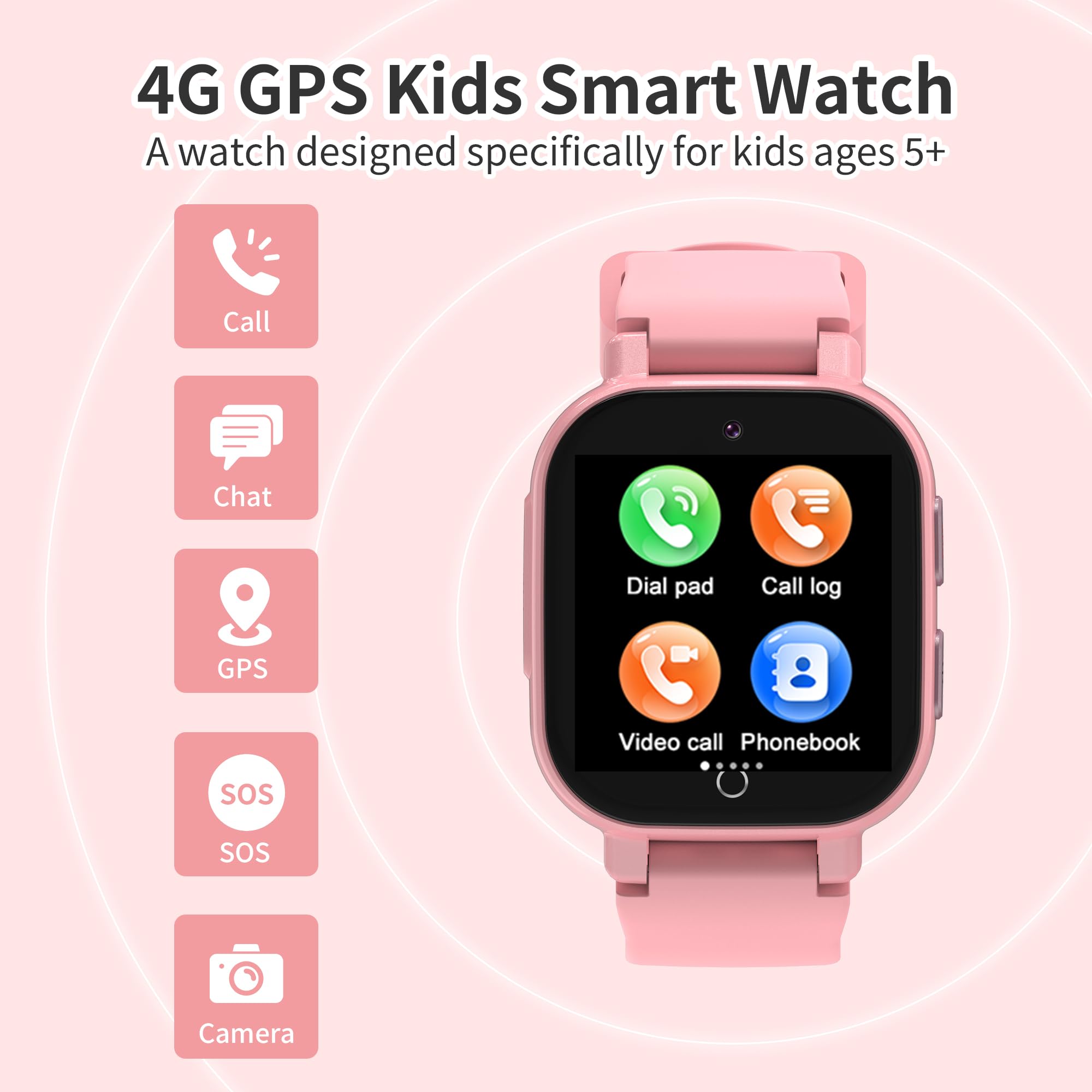 Kids Smart Watches Girls With Gps Tracker, Gps Watch For Kids Age 5-12 With Video & Voice Calling Texting Sos Puzzle Games Alarm