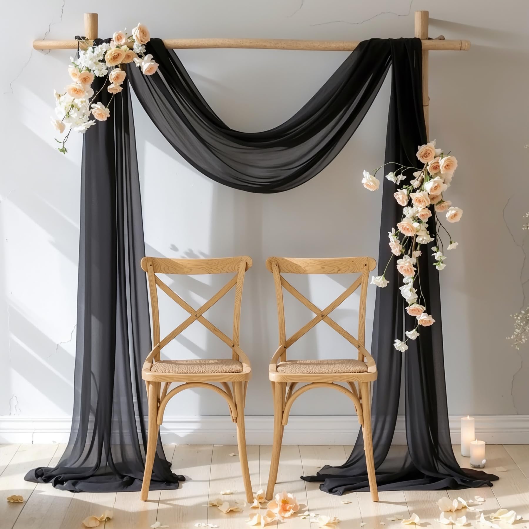 Wedding Arch Draping Fabric 19Ft 2 Panels Black Wedding Arch Drapery Sheer Curtains For Backdrop Wedding Arch Decorations For Ce
