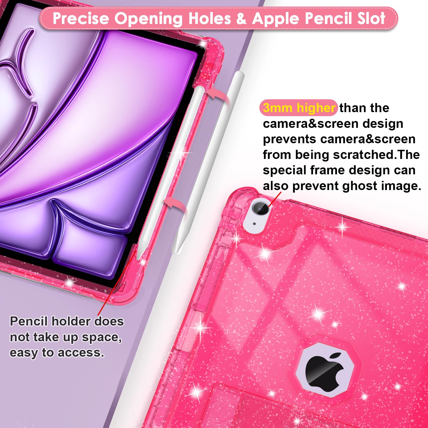 Zonefoker For New Ipad Air 13 Inch Case 2024 M2, 13'' Ipad Air Case 6Th Gen 2024 13 Inch Hot Pink Slim Cover With Pencil Holder