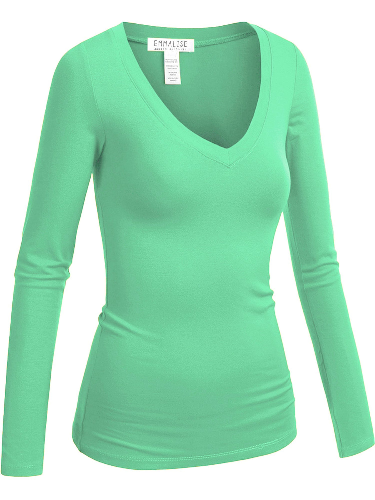 Emmalise Womens Junior And Plus Size Vneck Tshirt Long Sleeves Shirt Tee, Small, Mint