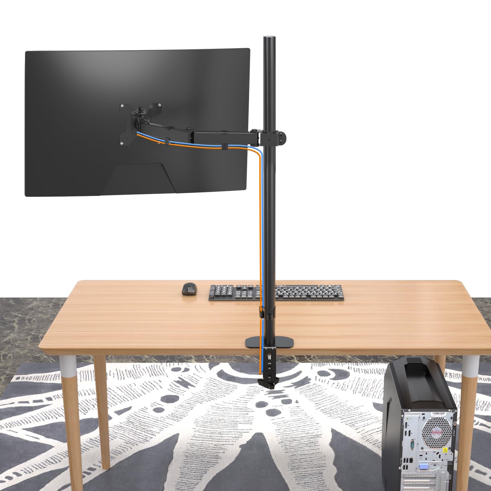 Pholiten Single Tall Monitor Stand, Extra Tall 31 Inch Monitor Mount, Fully Adjustable Tall Monitor Arm For 13 32 Inch Lcd Scree