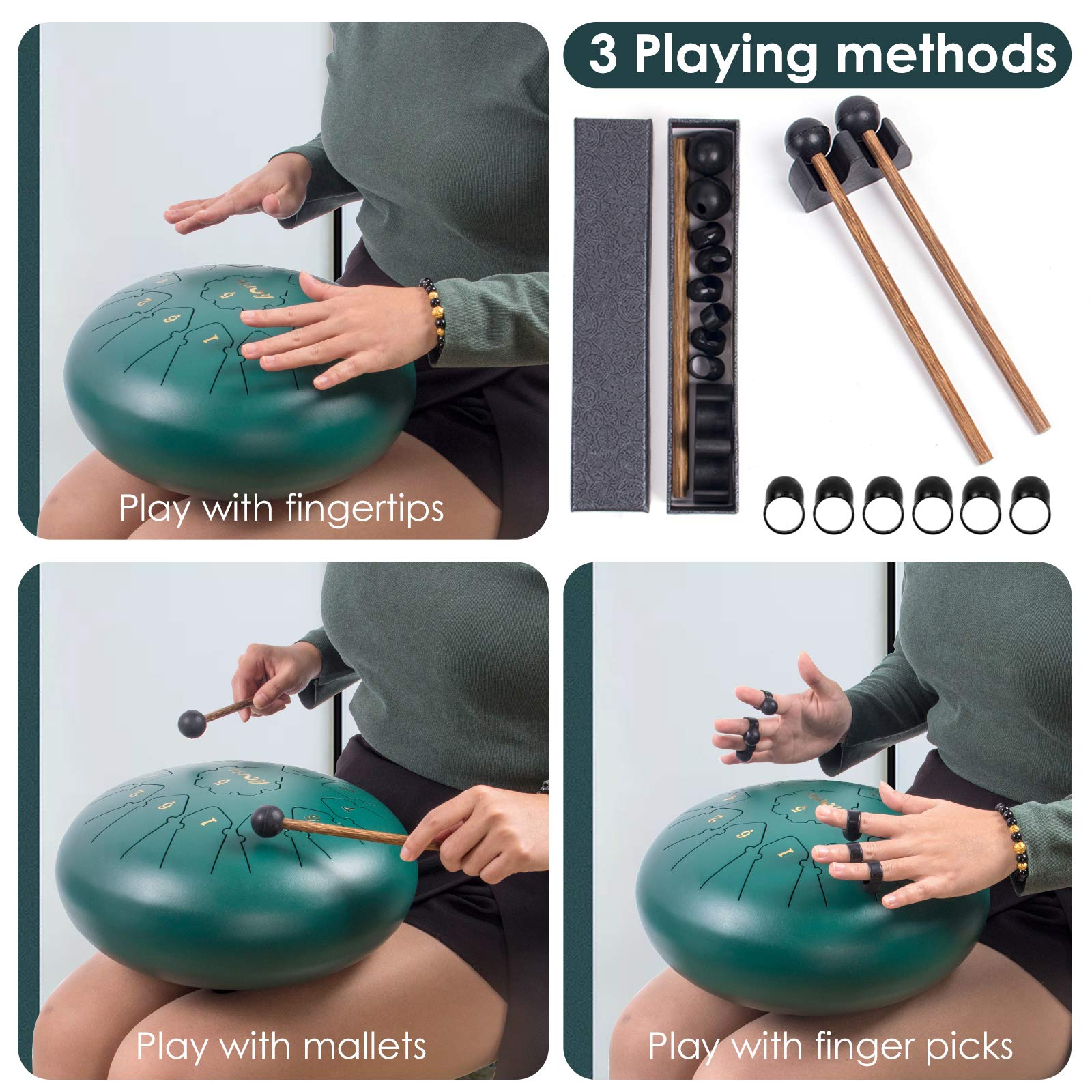 Steel Tongue Drum, Horse 12 Inch 13 Tones Tank Drum C Key Percussion Steel Drum Kit With Drum Mallets Note Stickers Finger Picks