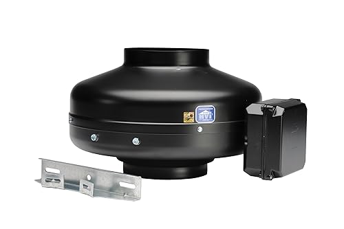 Soler & Palau S&P Pv 100X Powervent Inline Duct Exhaust Fan, Galvanized Steel W/Black Baked Enamel, 4'' Round