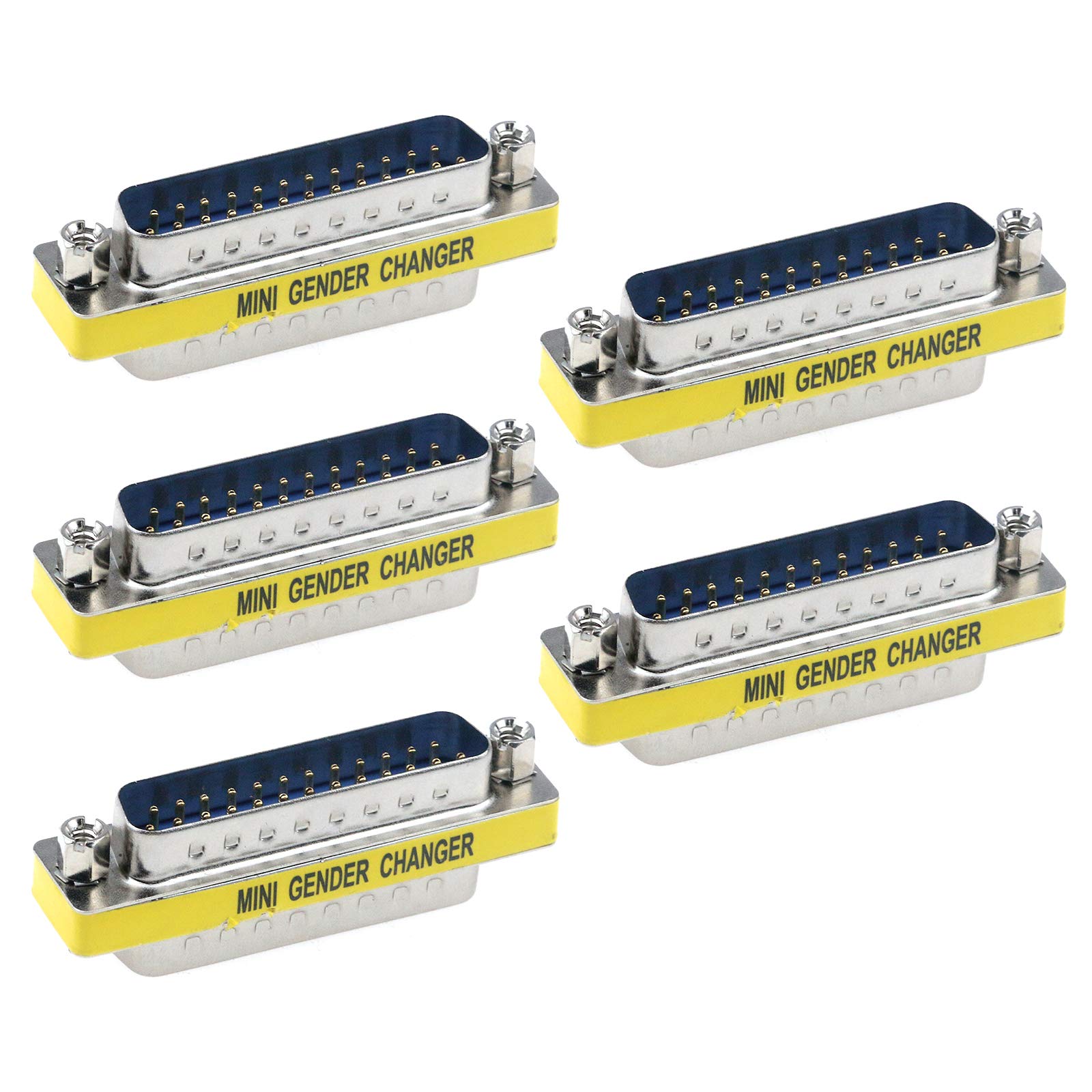 Semetall 5 Pack 25 Pin Mini Serial Cable Gender Changer Coupler Vga Adapter Video Transmission Straight Through Head(Db25,Male T