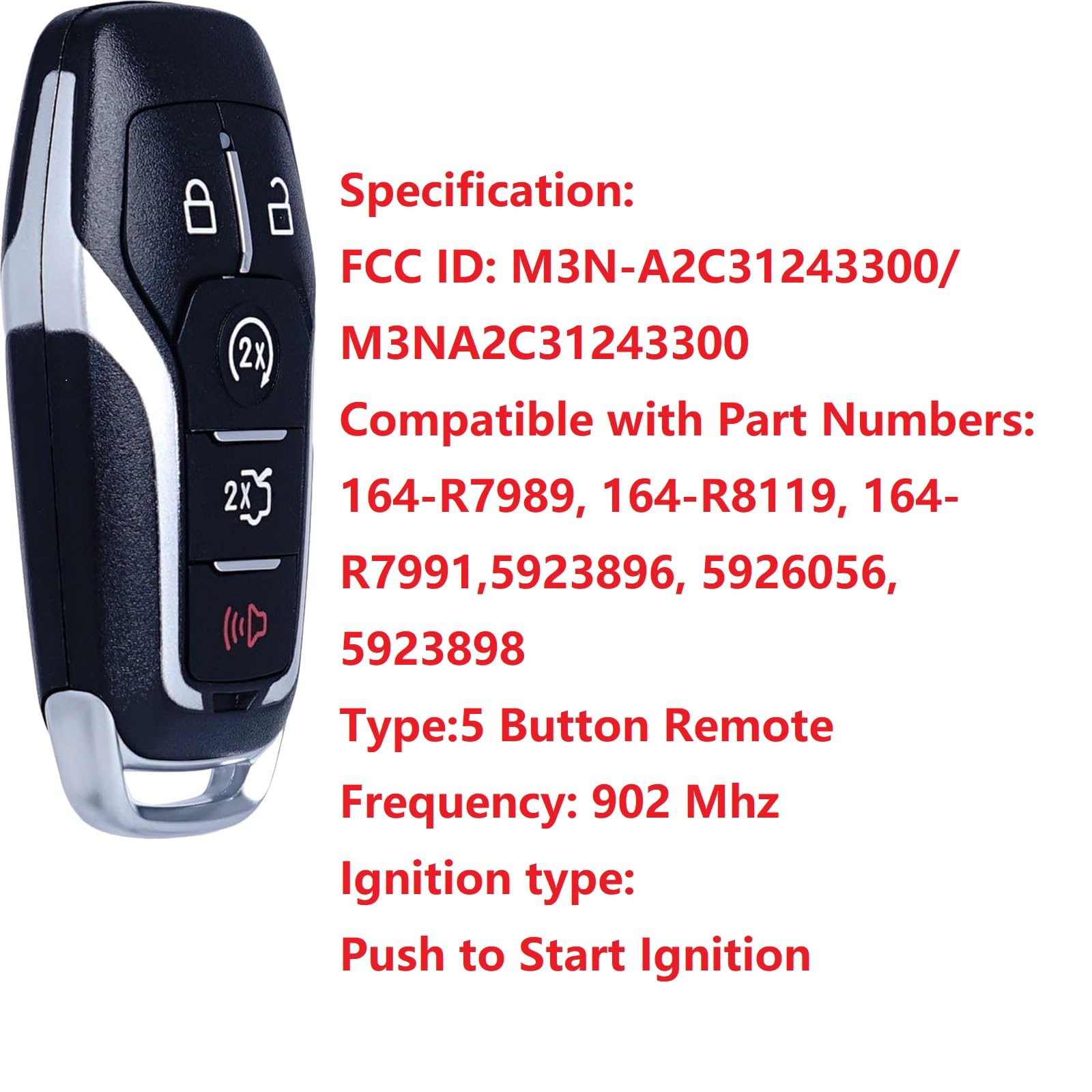 Mechanmagic Key Fob Replacement Compatible For Ford Explorer 2016-2017 Edge Mustang Fusion Titanium Lincoln Mkz Mkc 2014-2016 Mk