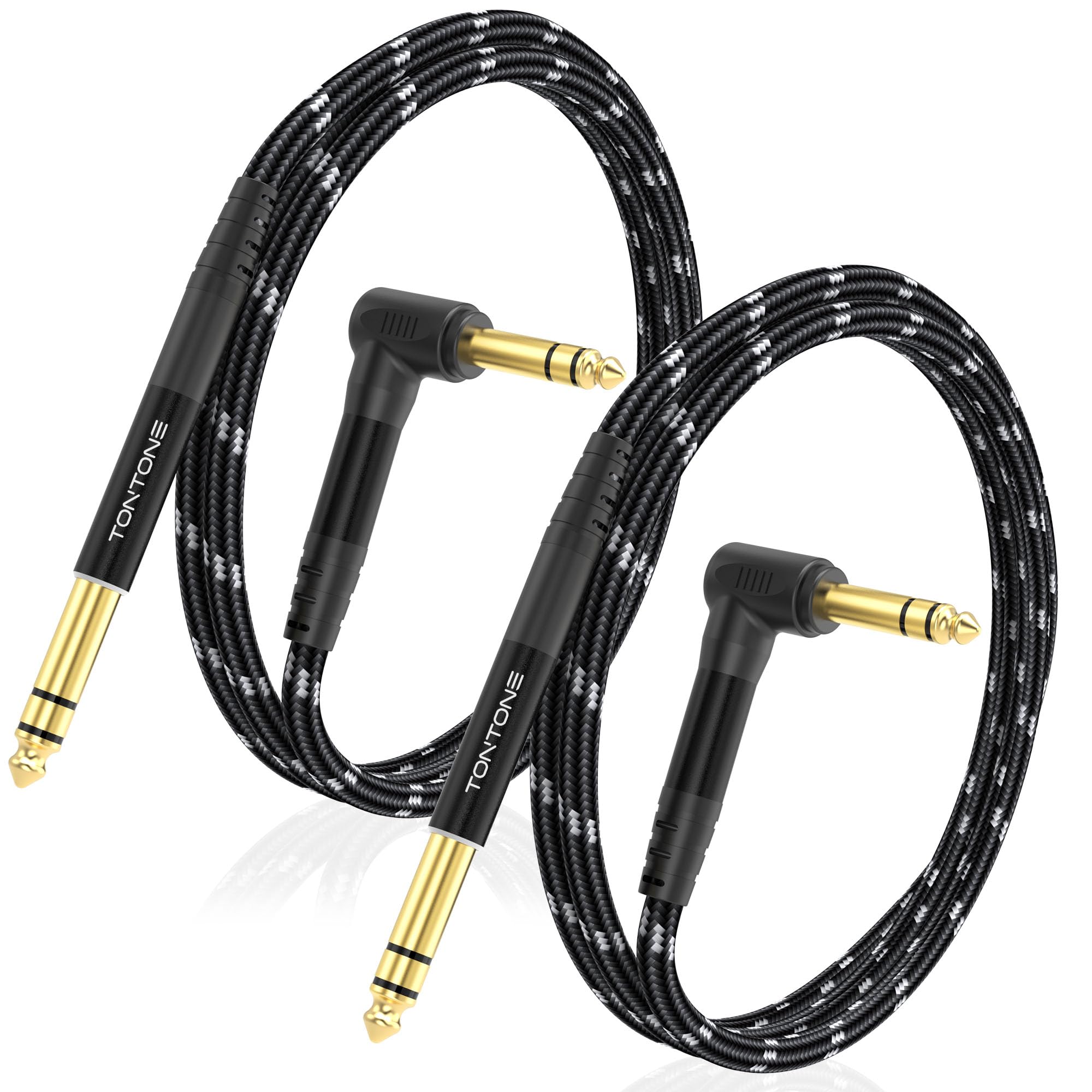1/4 Inch TRS Cable Right Angle to Straight 2-Pack 3.3FT, 6.35mm Balanced 1/4 Audio Cable for Electric Guitar Bass Keyboard Mixer